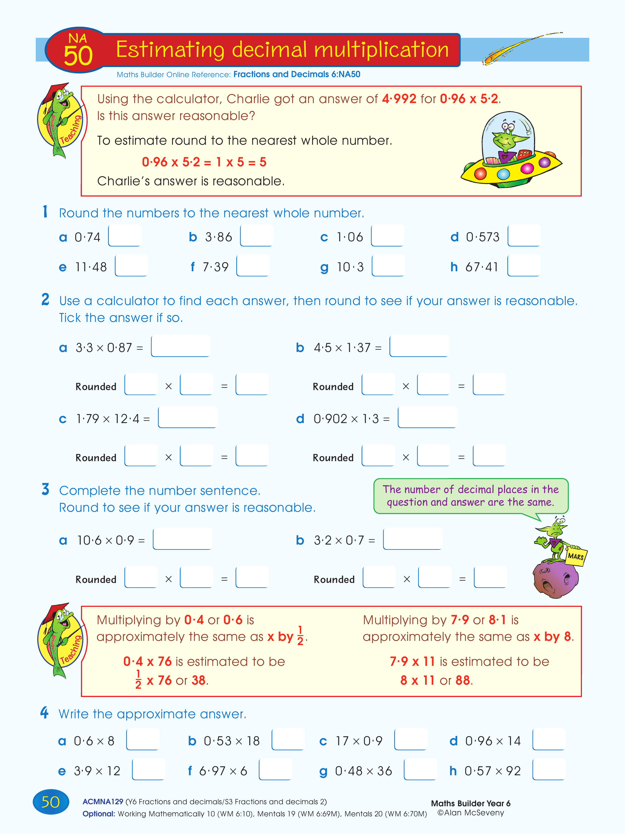 Estimating decimal multiplication — worksheet preview