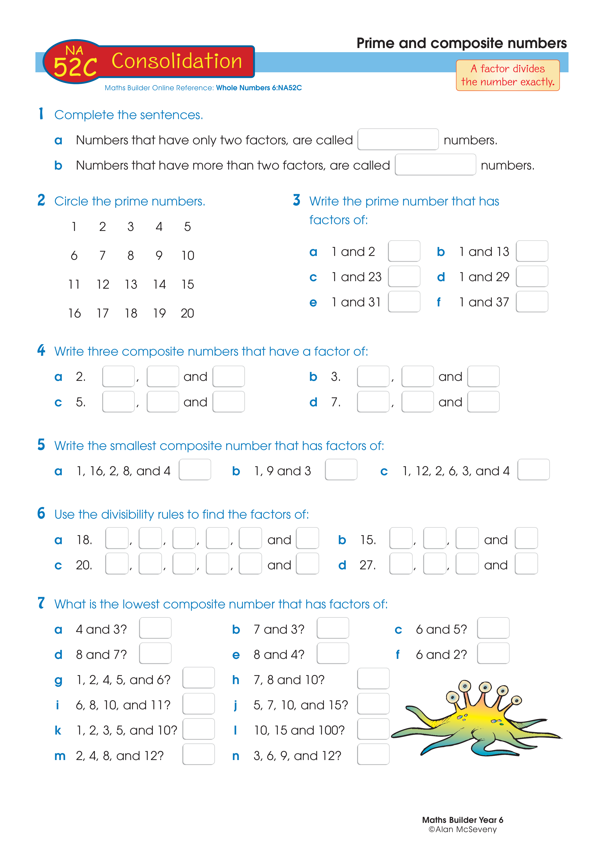 Prime and composite numbers — worksheet preview