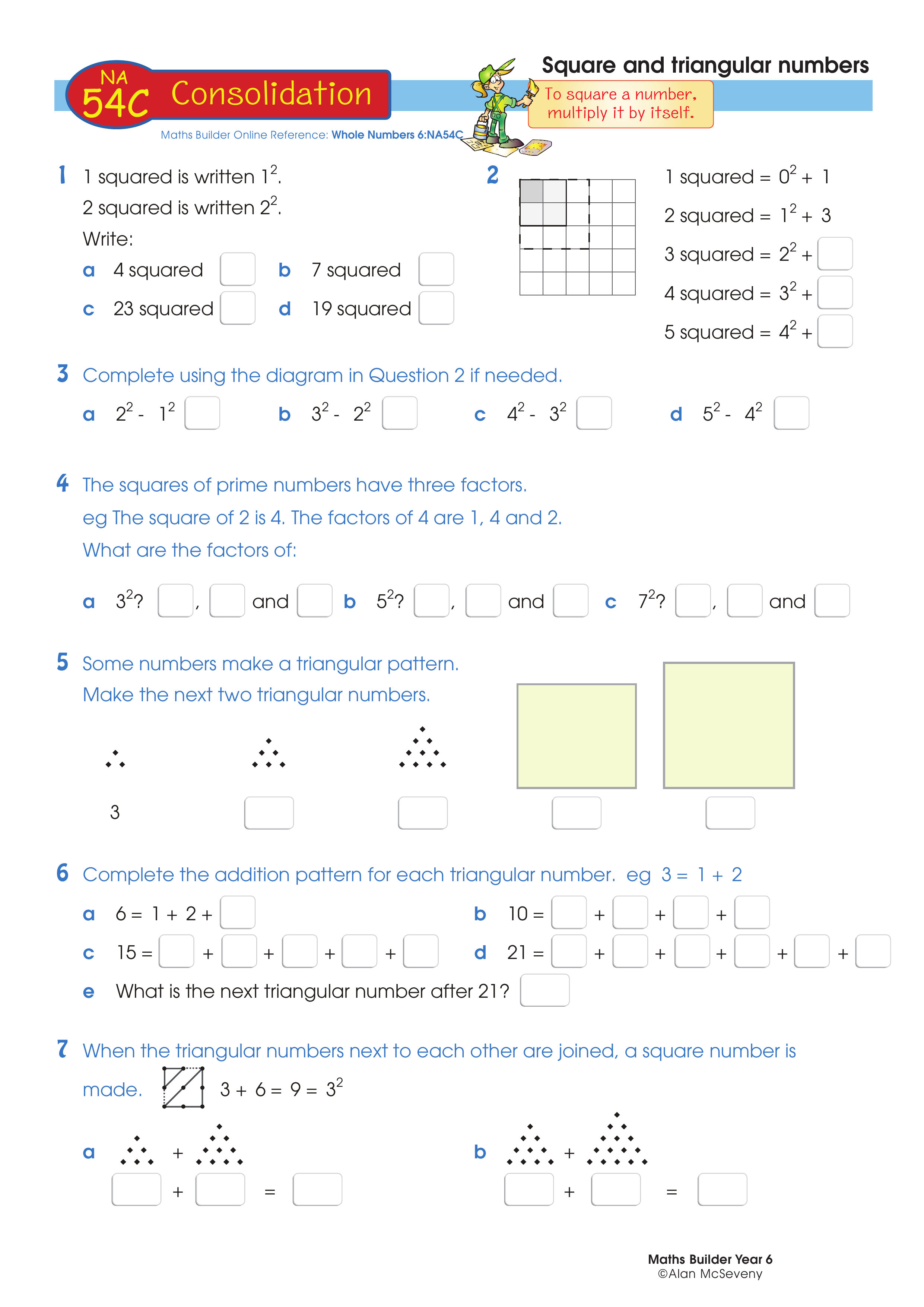 Square and triangular numbers — worksheet preview