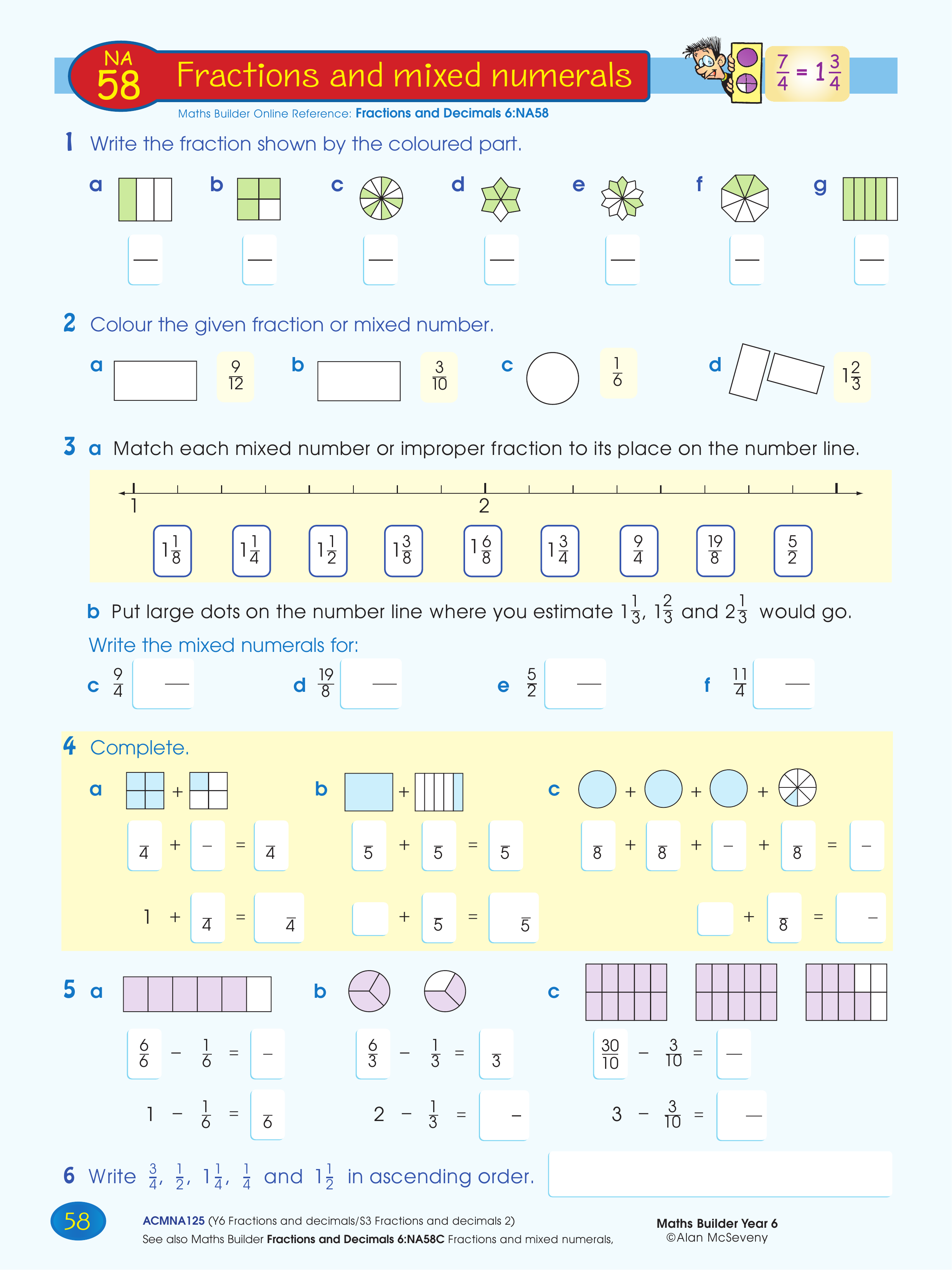 Fractions and mixed numerals — worksheet preview