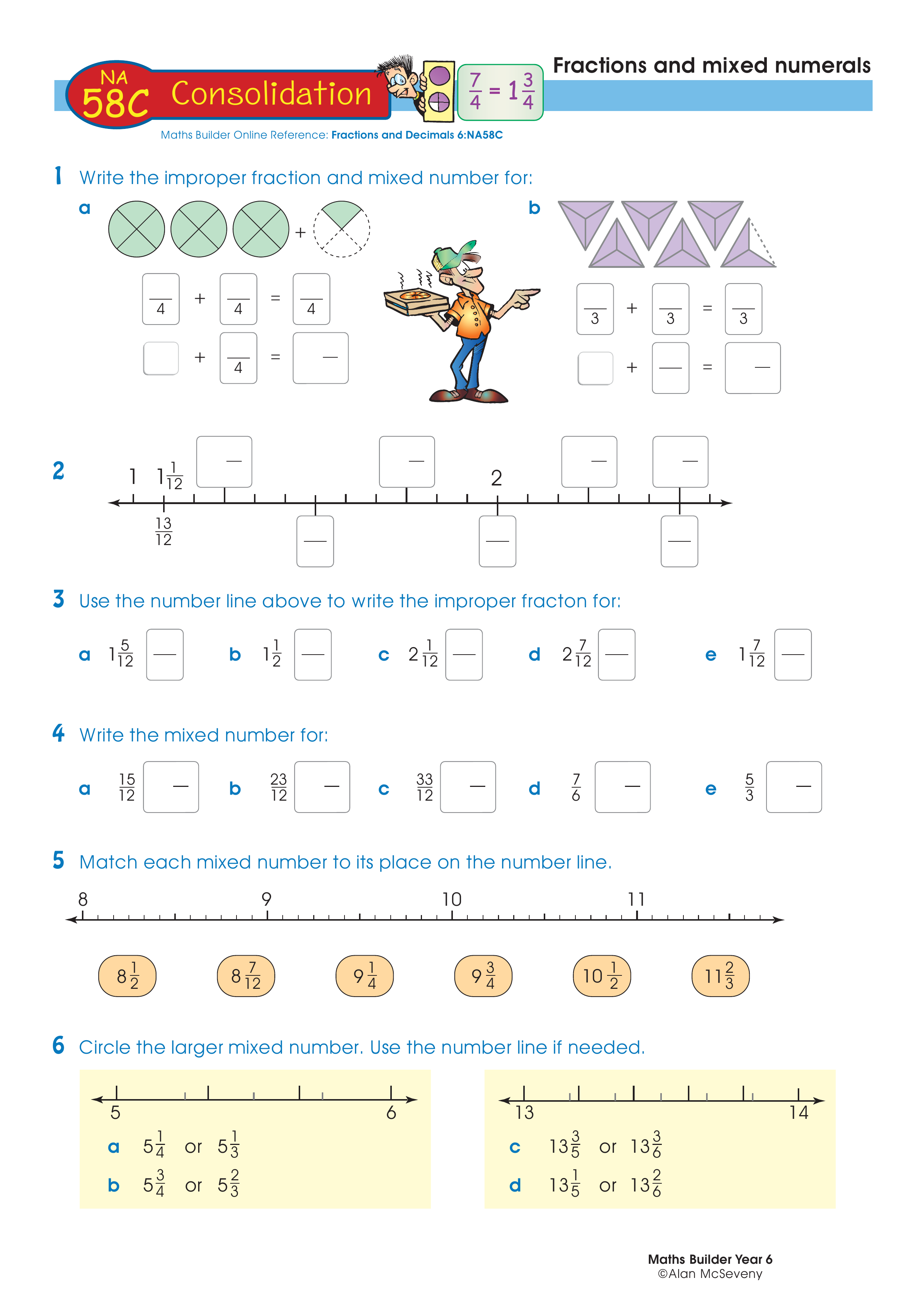 Fractions and mixed numerals — worksheet preview