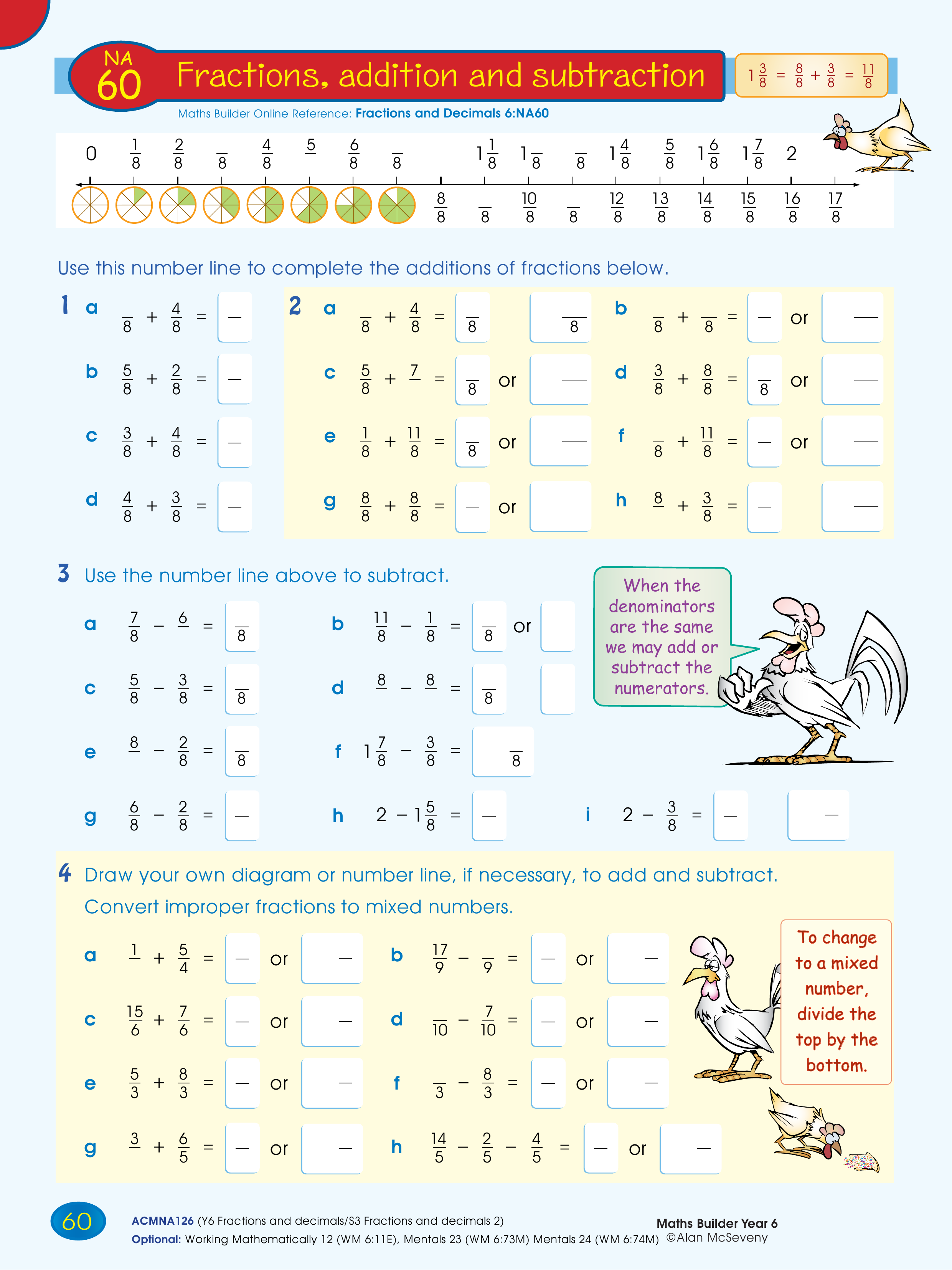 Fractions, addition and subtraction — worksheet preview