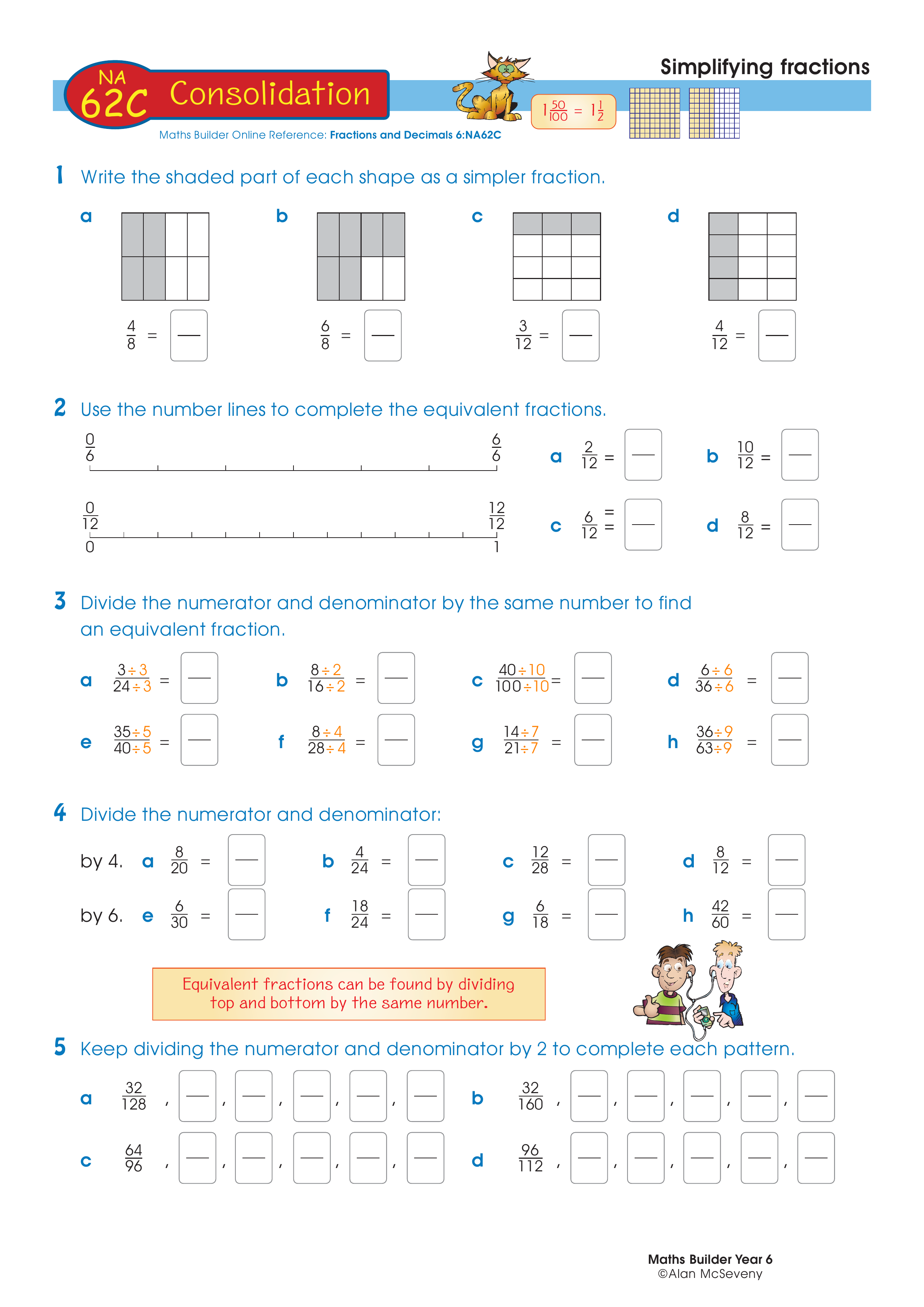 Simplifying fractions — worksheet preview