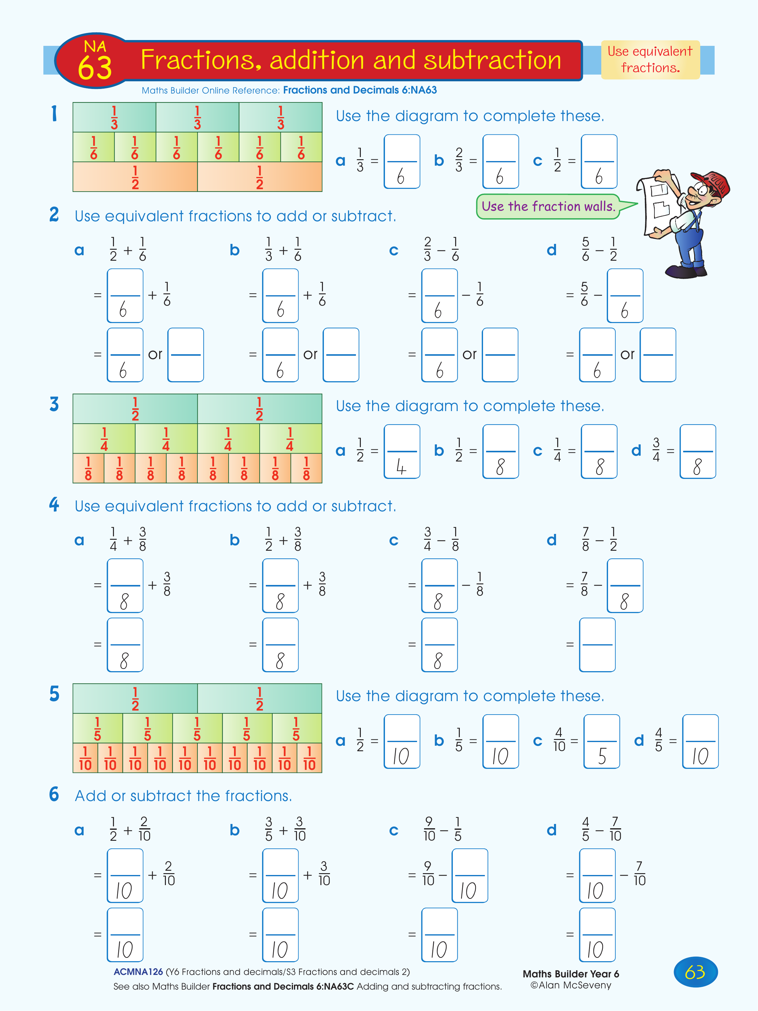 Fractions, addition and subtraction — worksheet preview