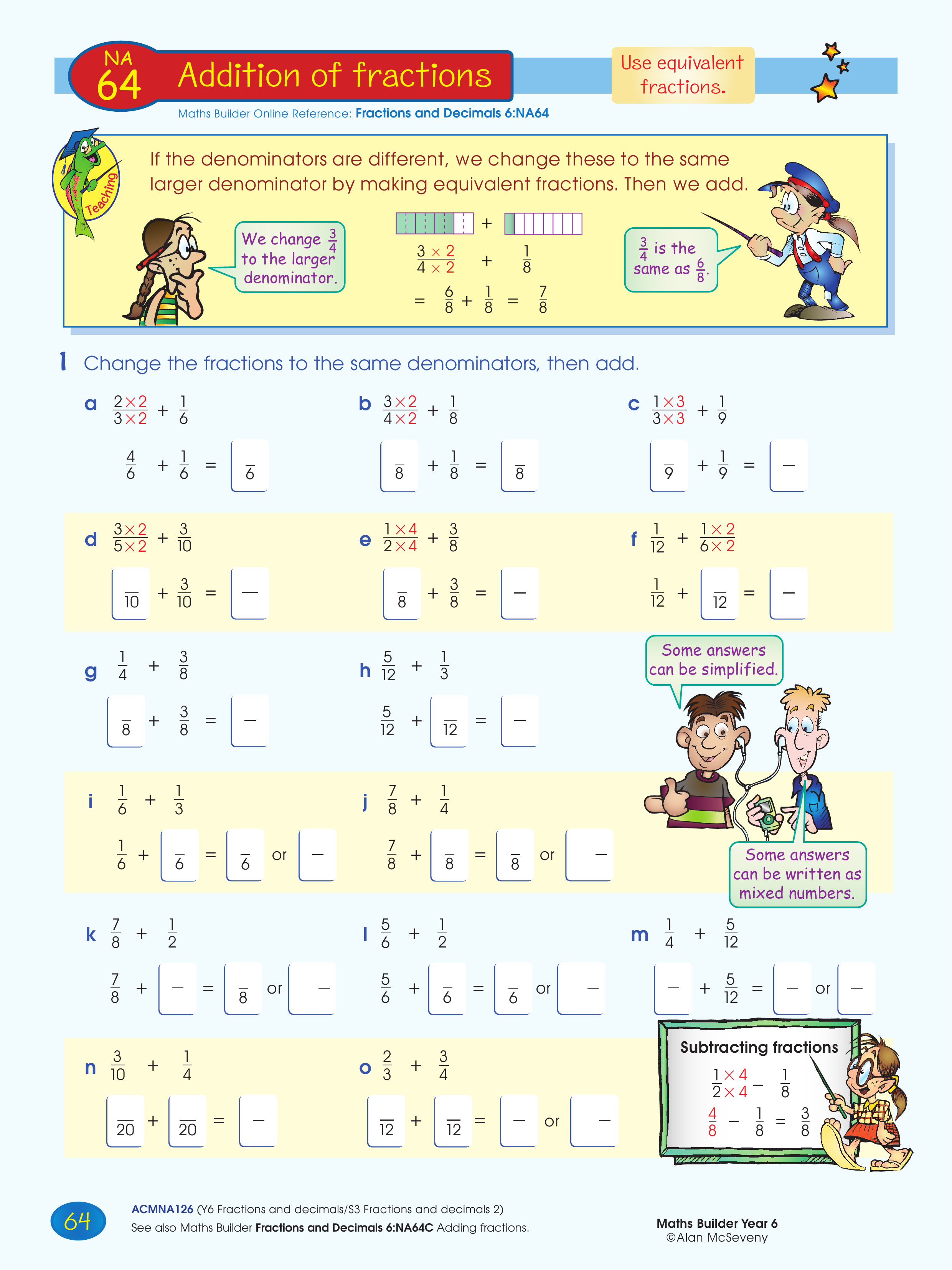 Addition of fractions — worksheet preview