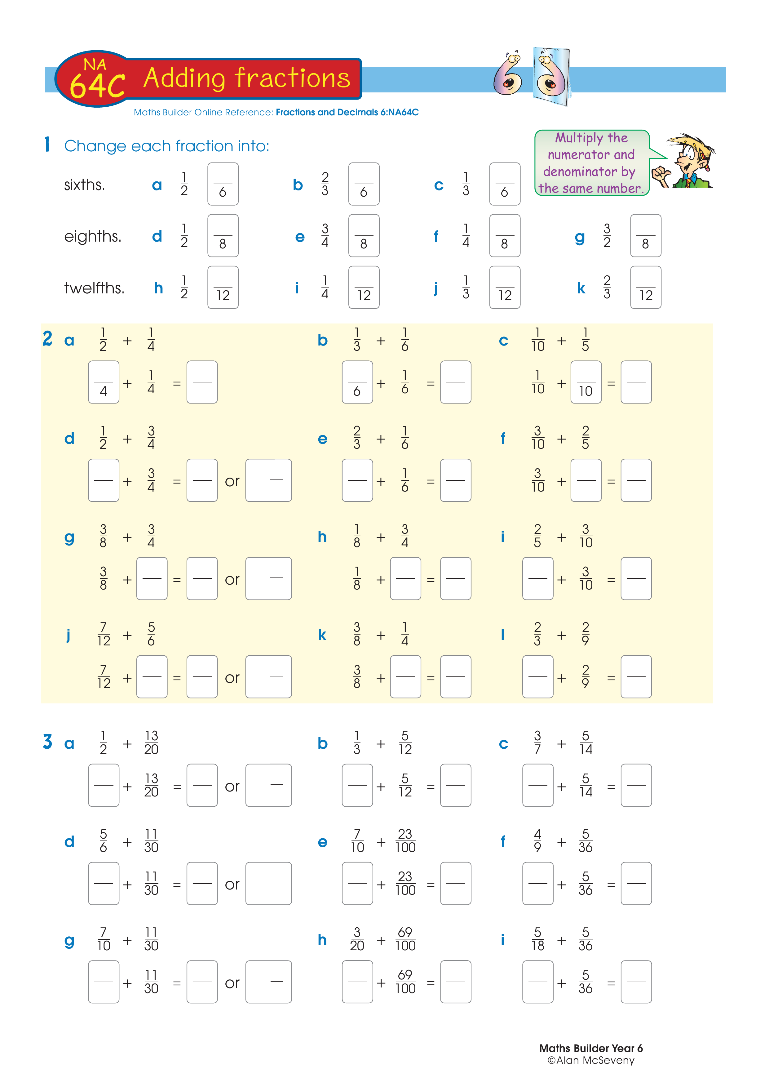 Adding fractions — worksheet preview