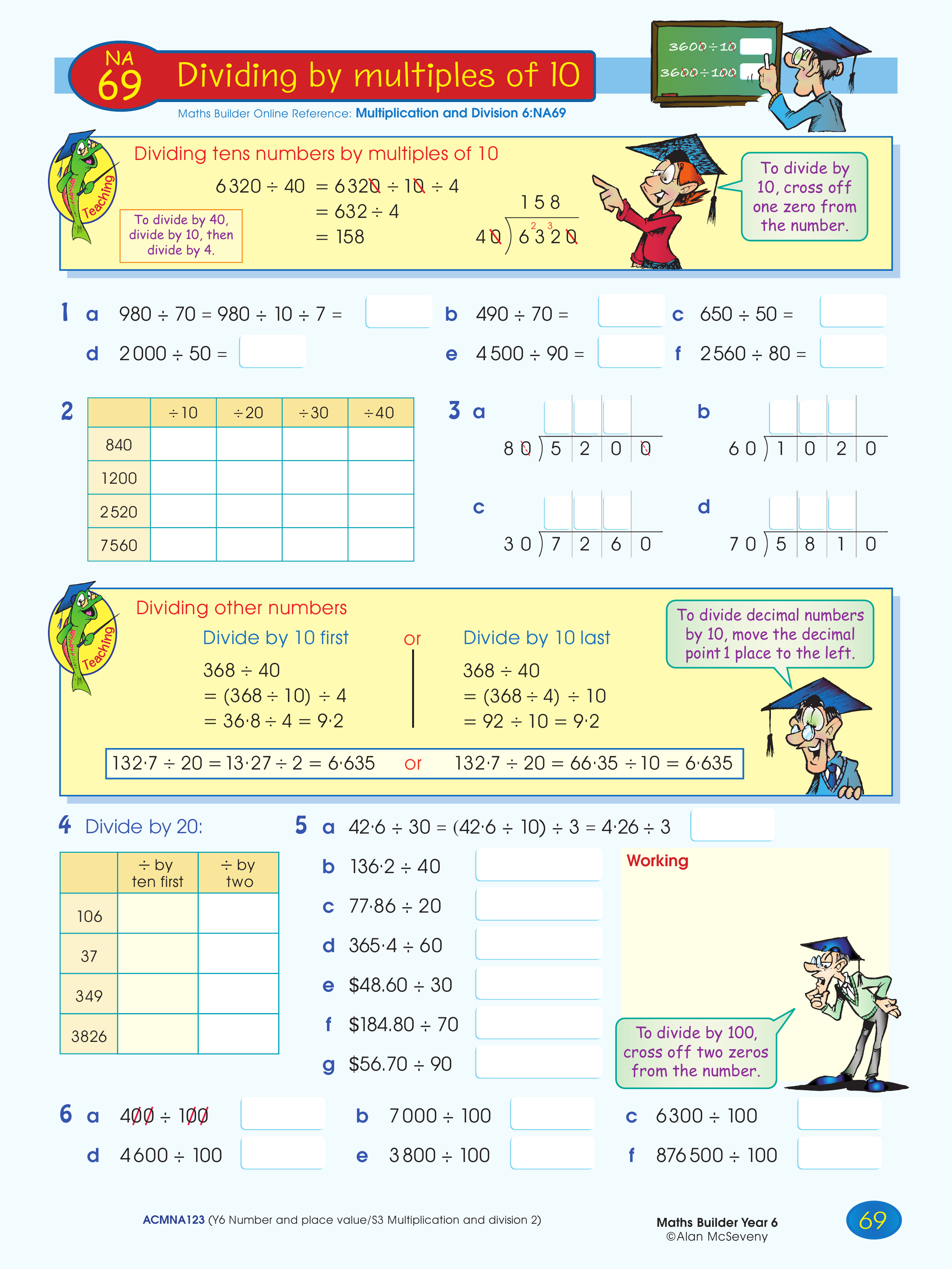 Dividing by multiples of 10 — worksheet preview