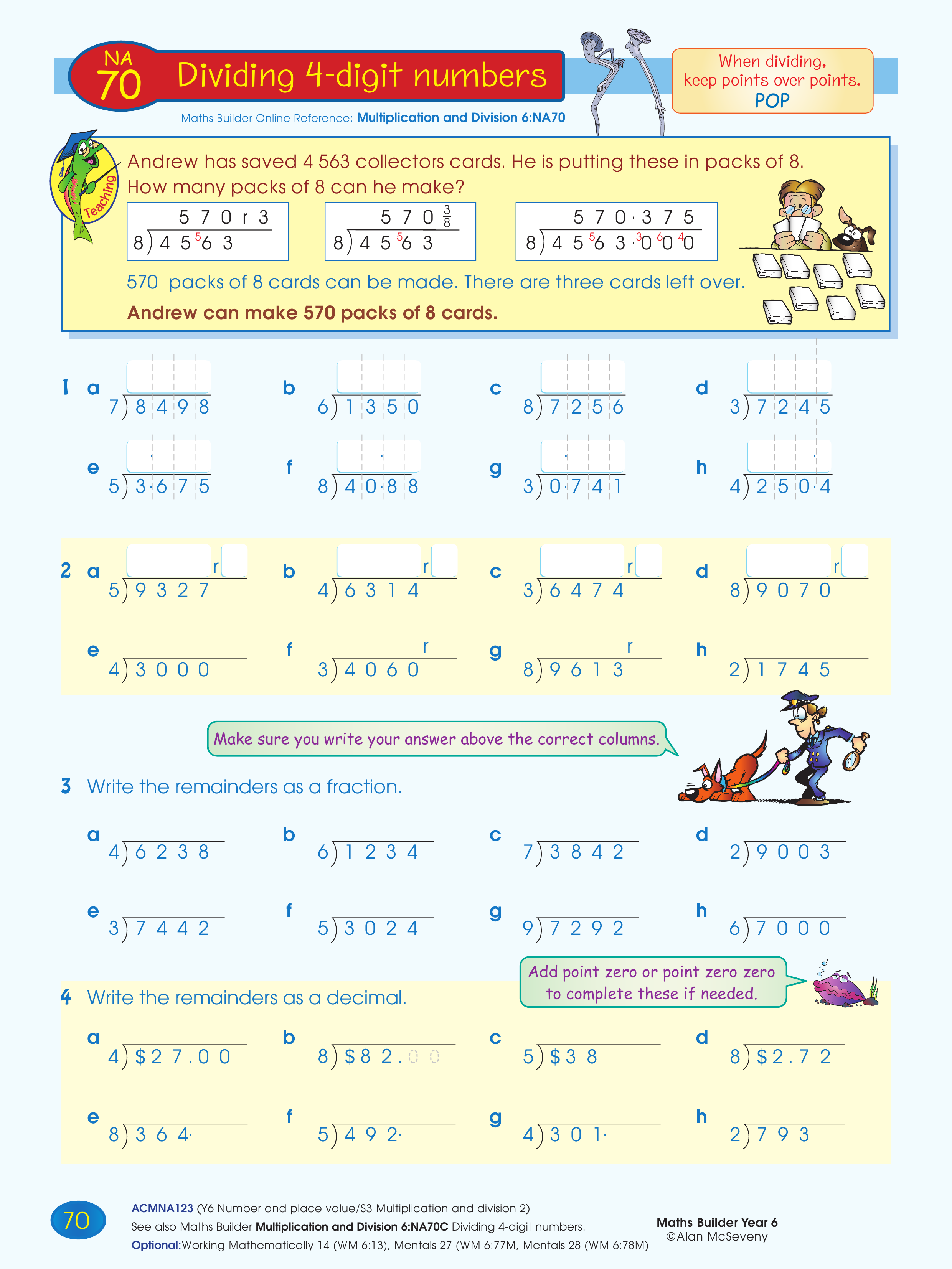 Dividing 4-digit numbers — worksheet preview