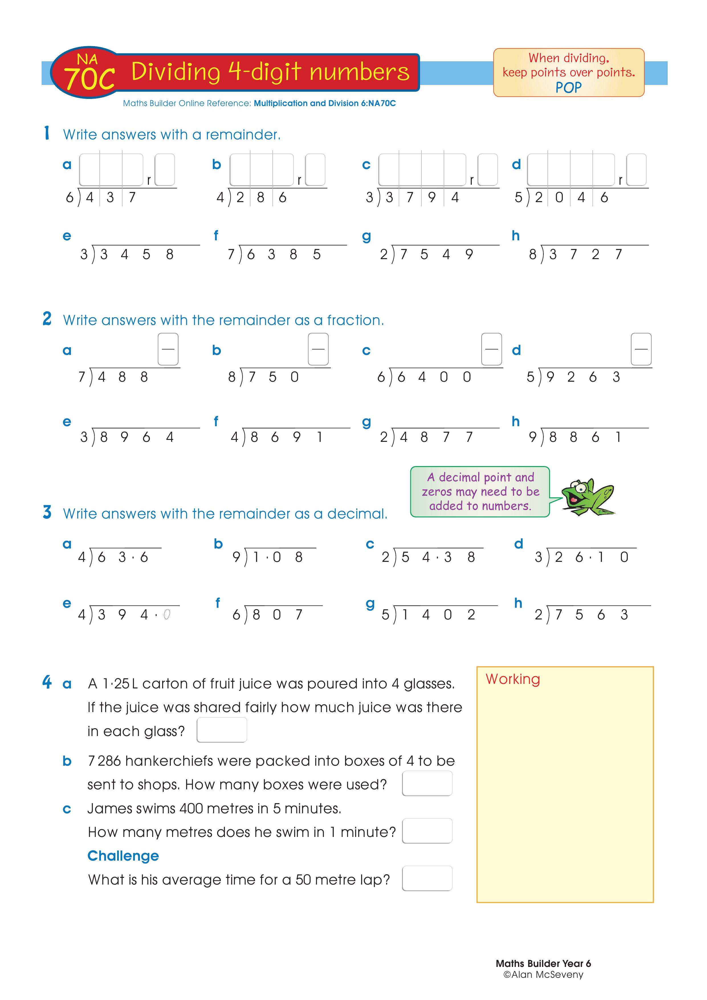 Dividing 4-digit numbers — worksheet preview