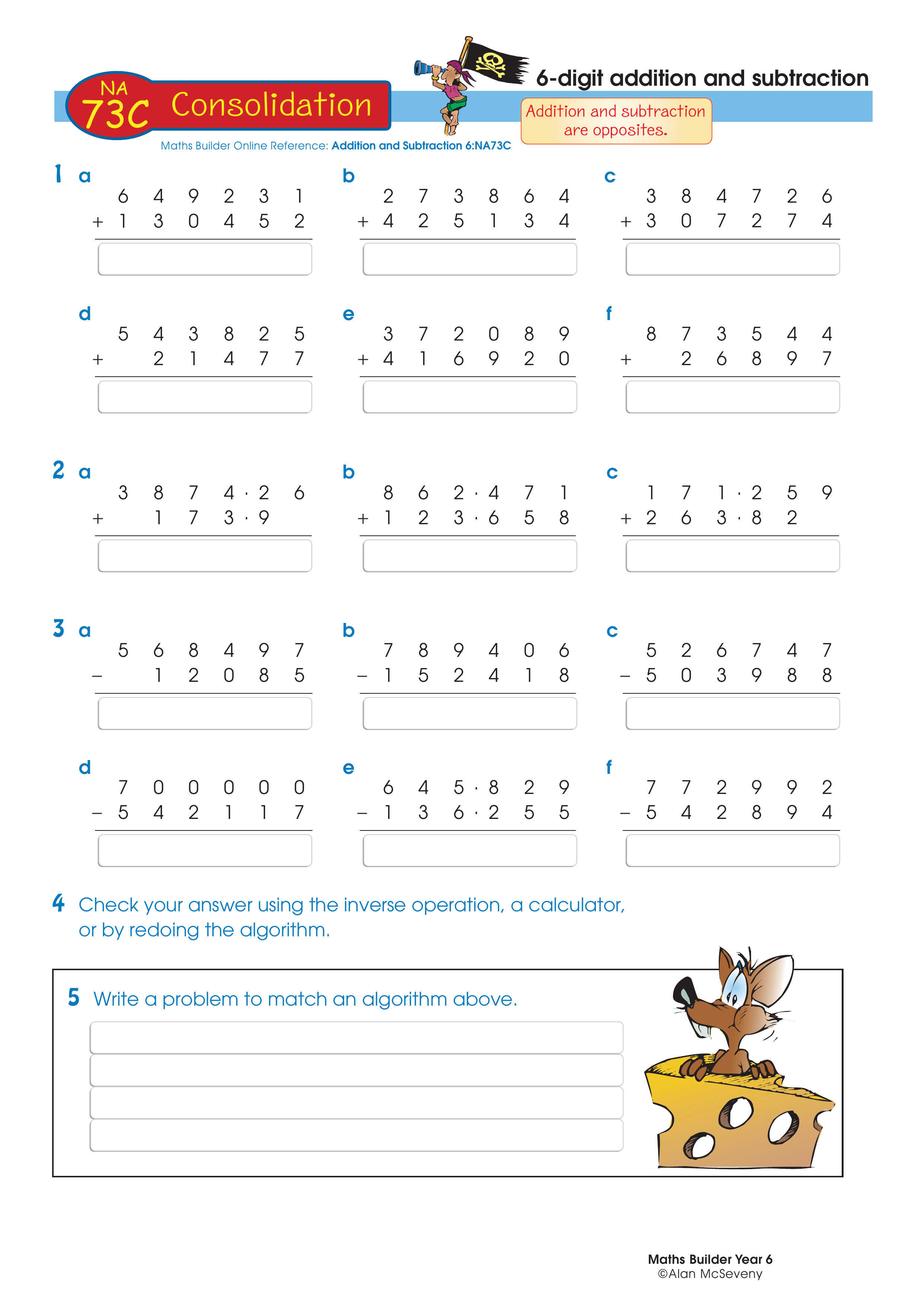 6-digit addition and subtraction — worksheet preview