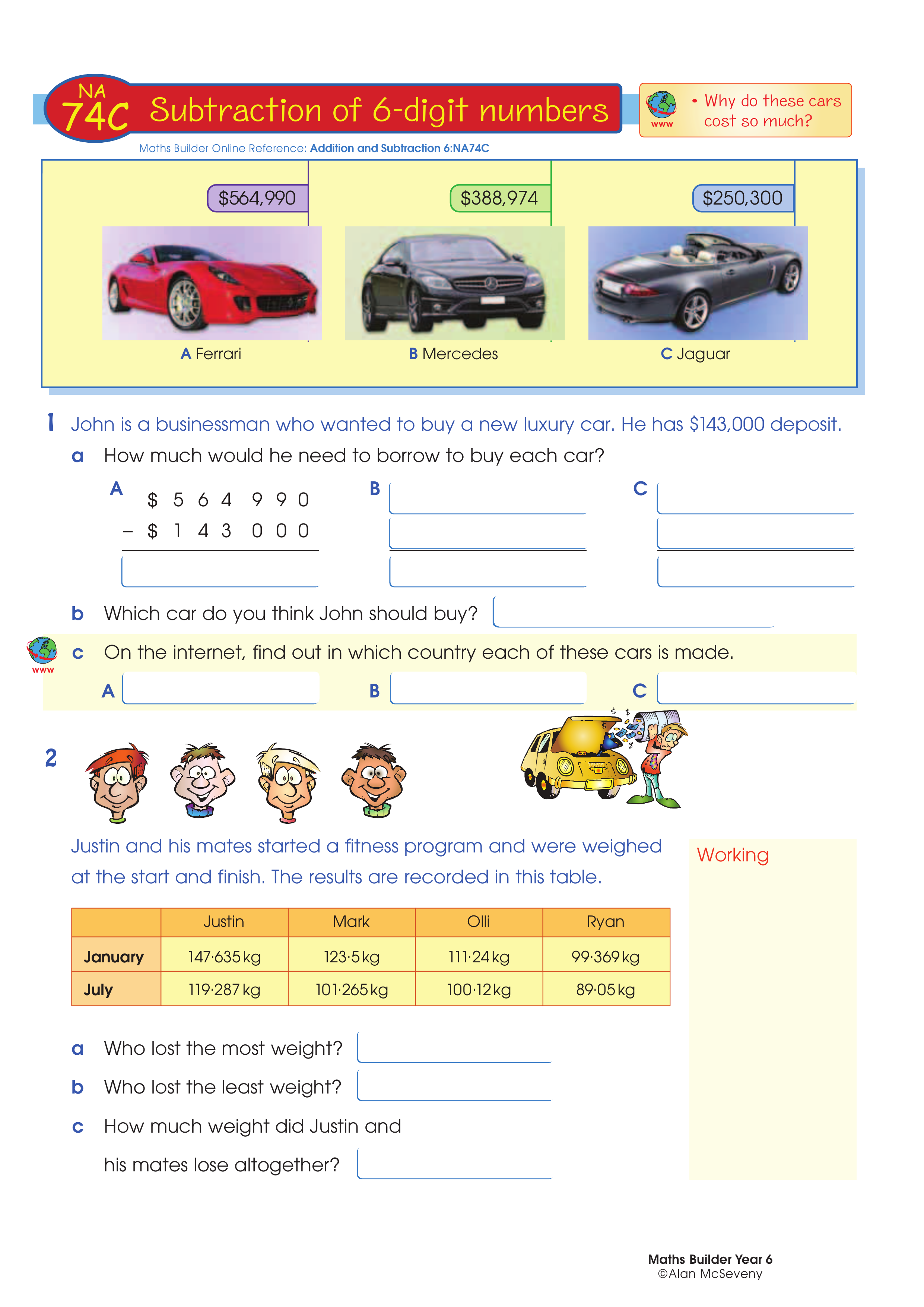Subtraction of 6-digit numbers — worksheet preview