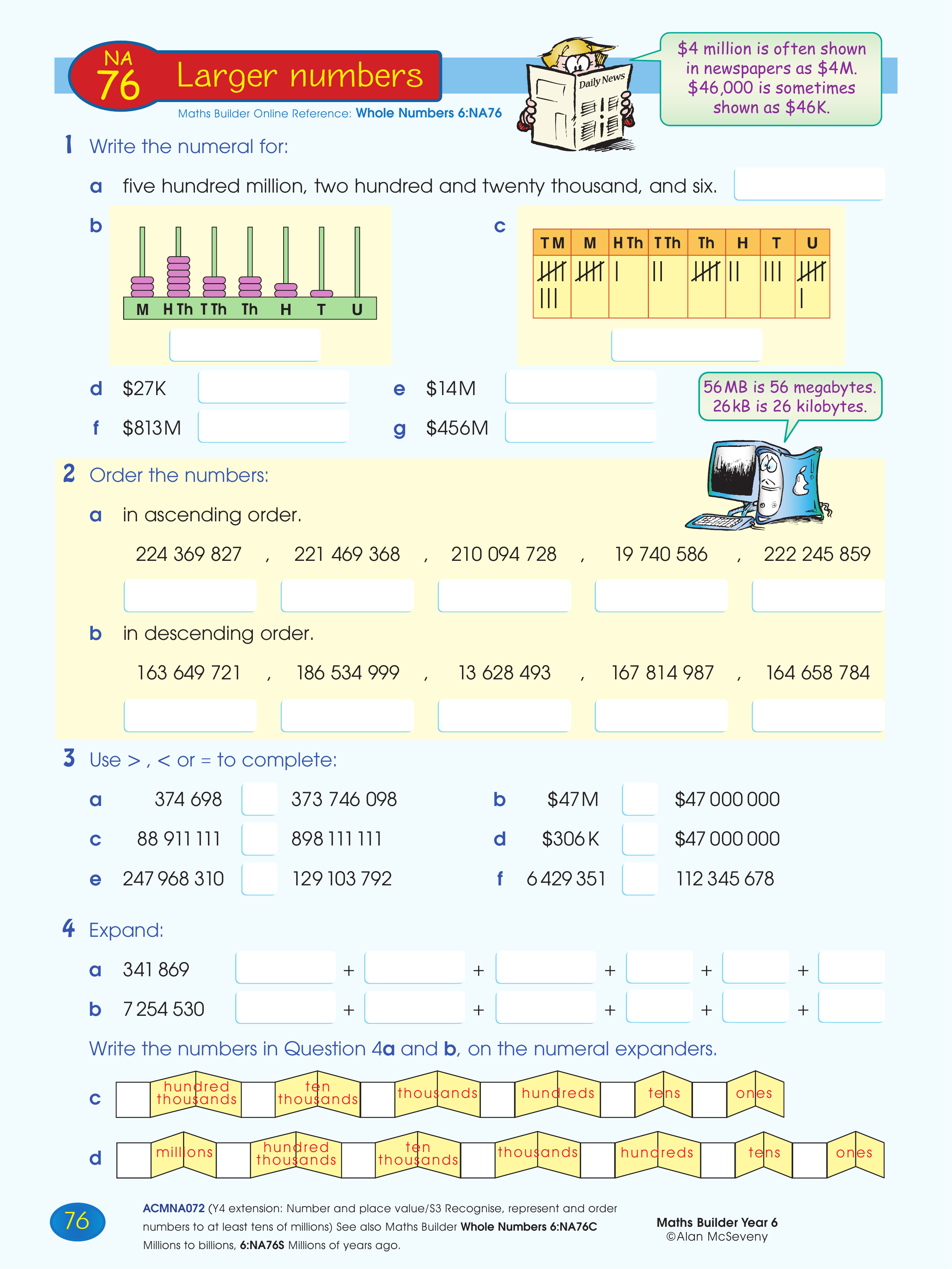 Larger numbers — worksheet preview