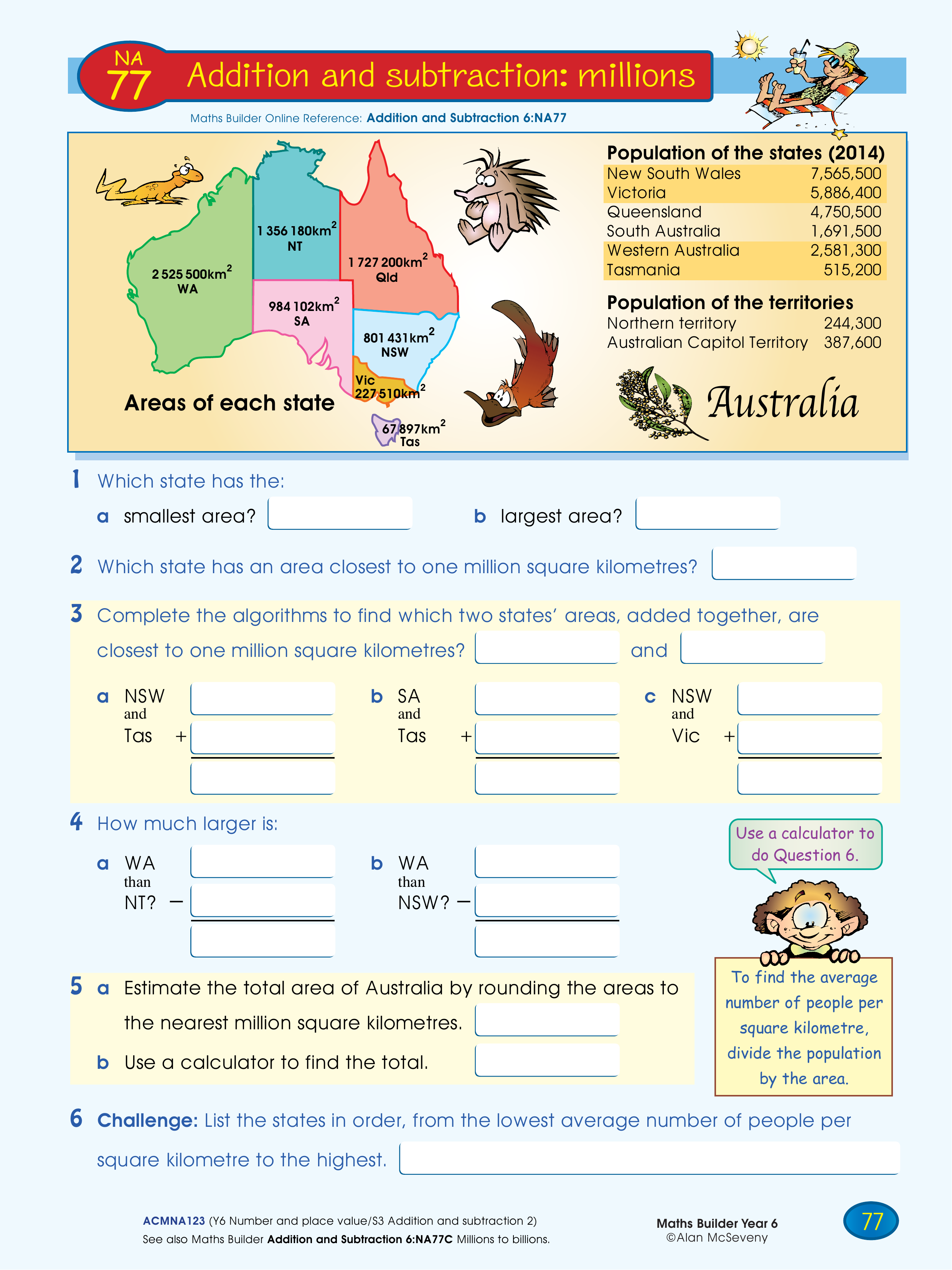 Addition and subtraction: millions — worksheet preview