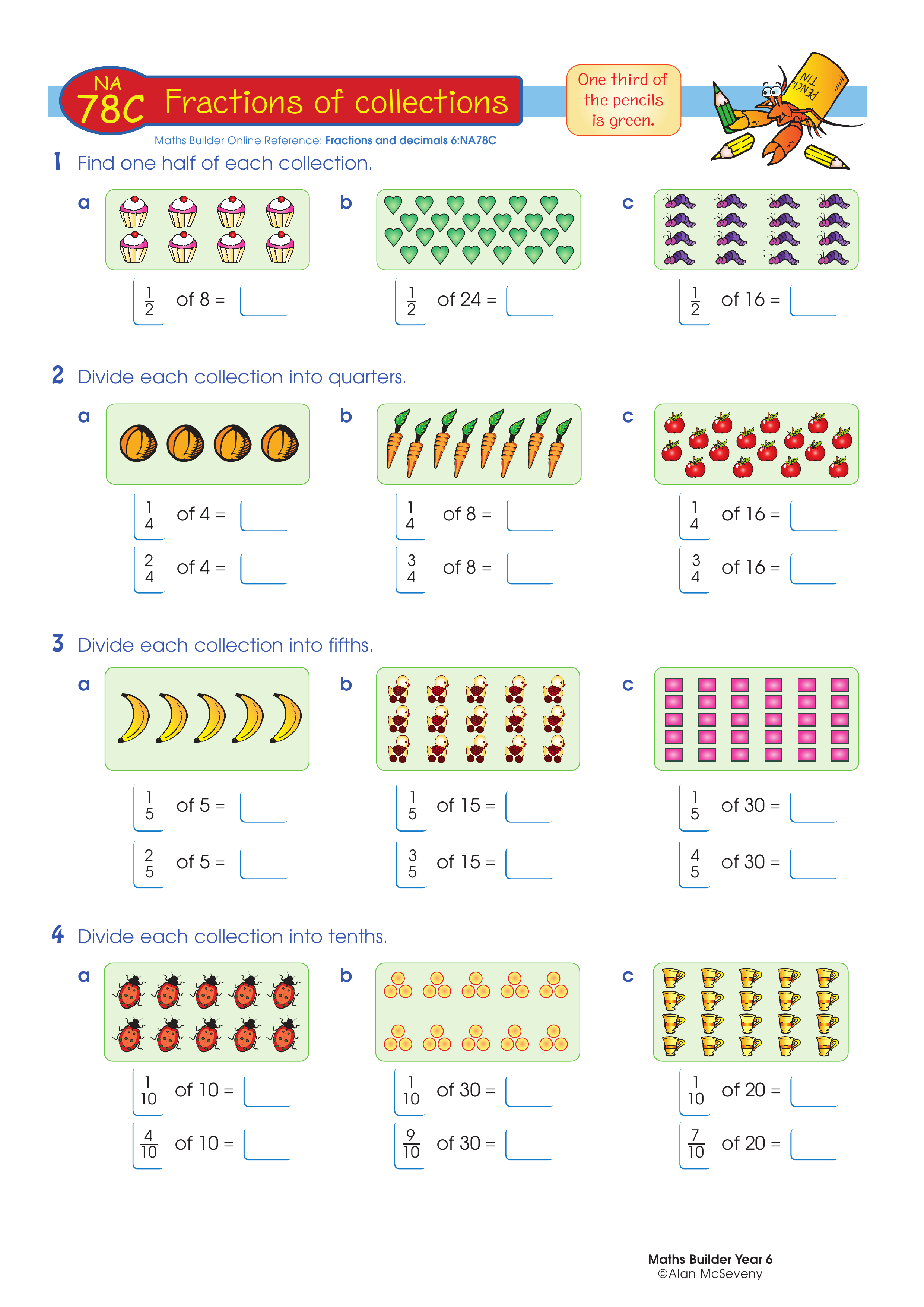 Fractions of collections — worksheet preview
