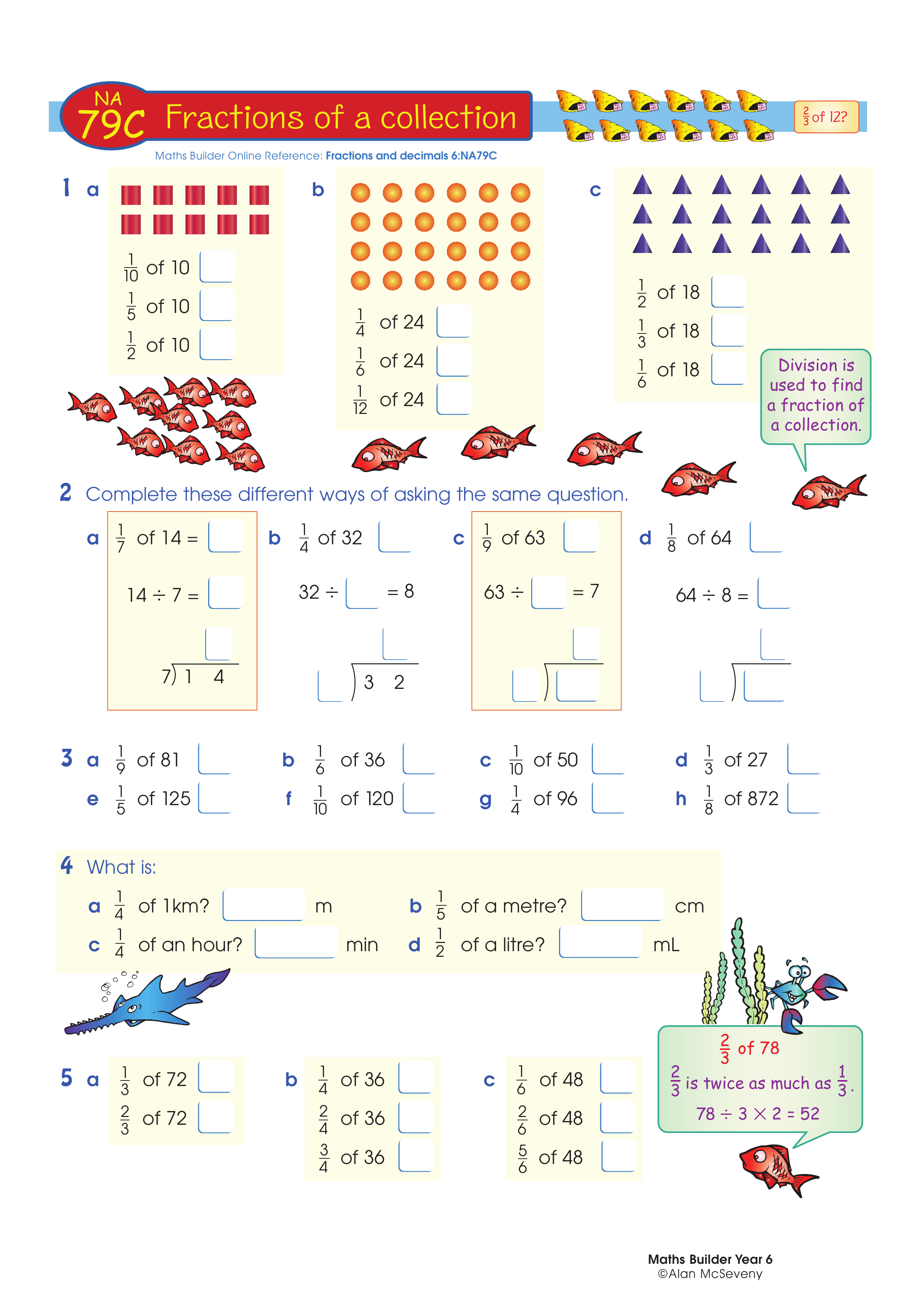 Fractions of a collection — worksheet preview