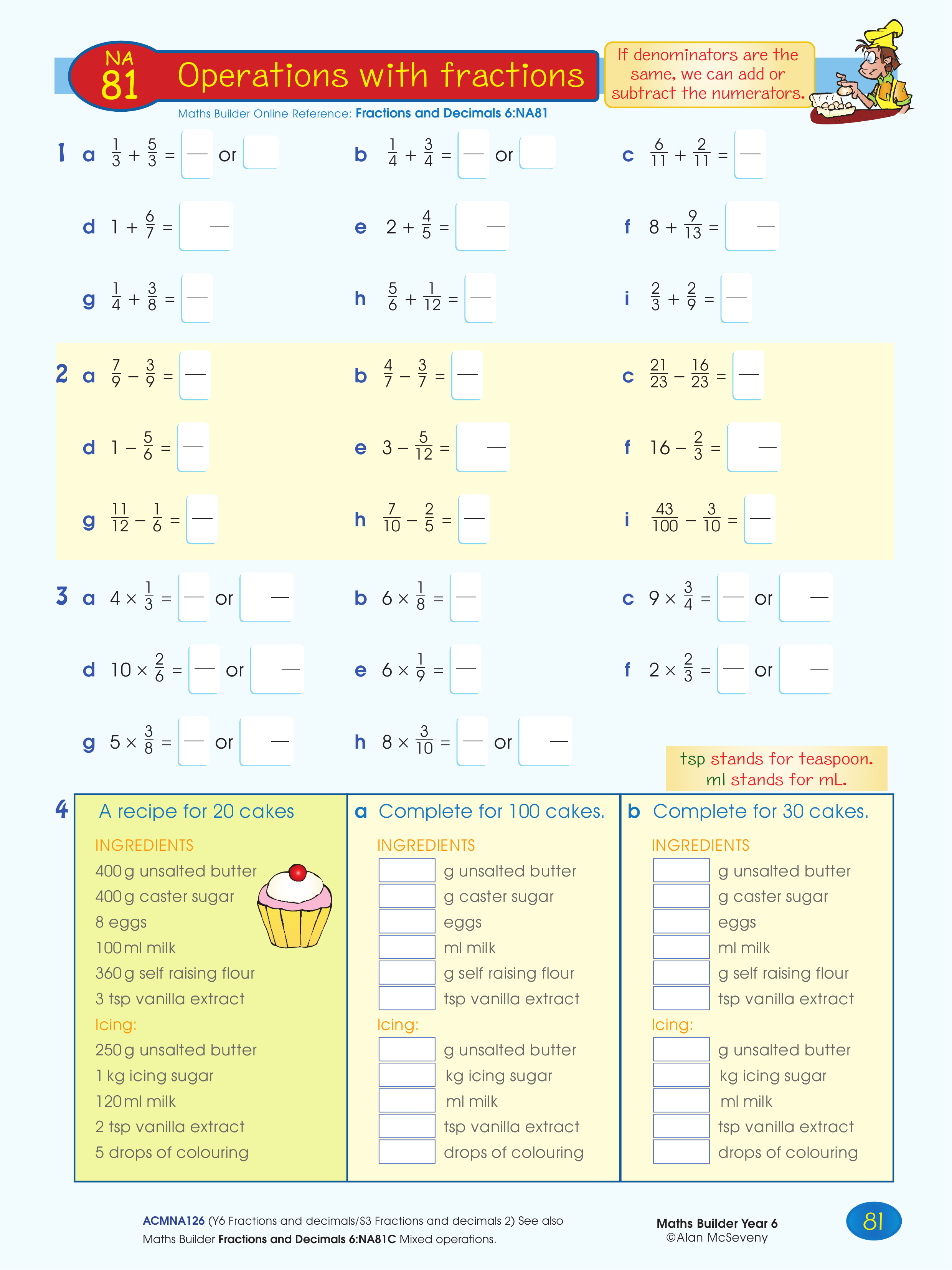 Operations with fractions — worksheet preview