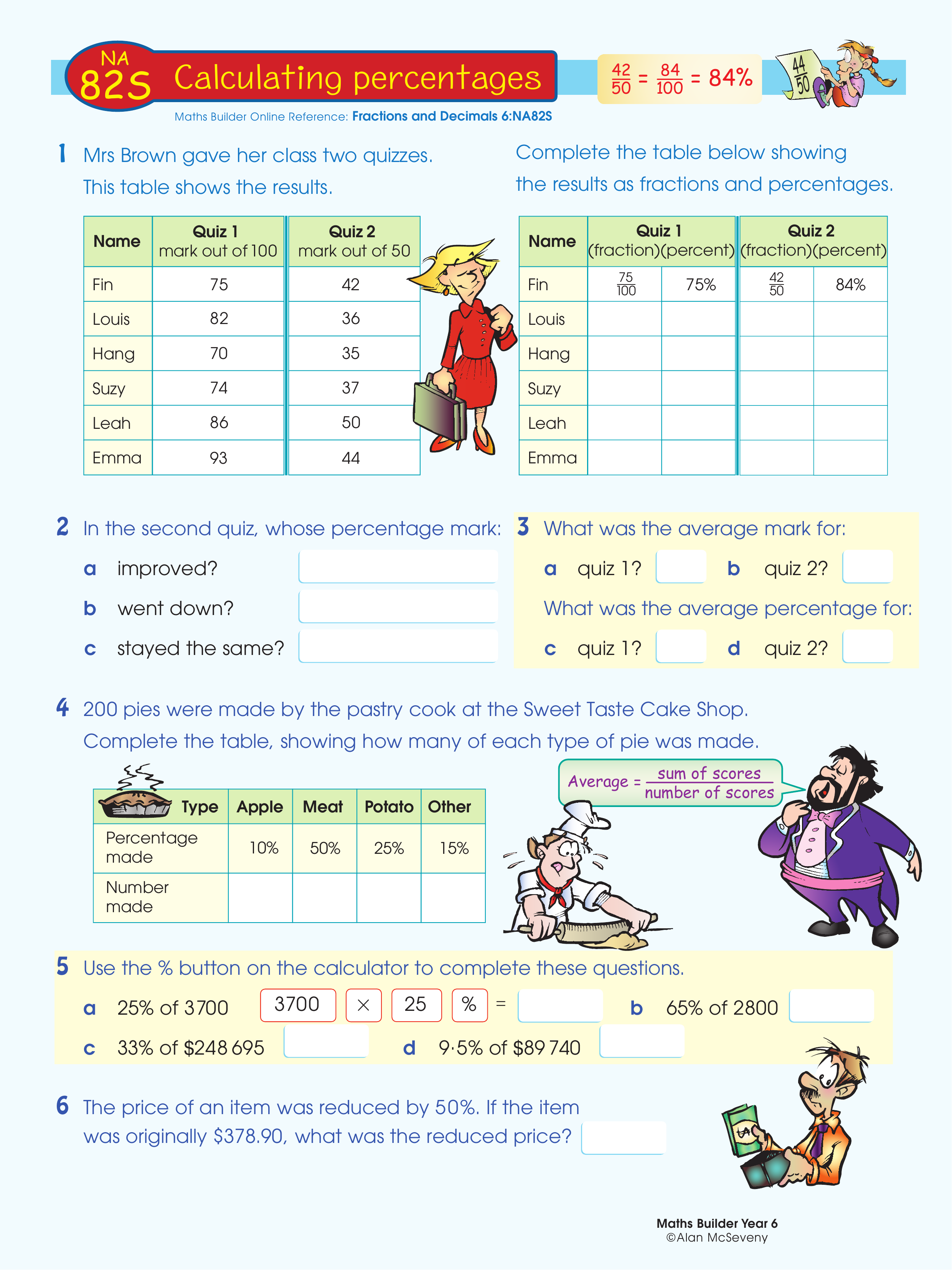 Calculating percentages — worksheet preview