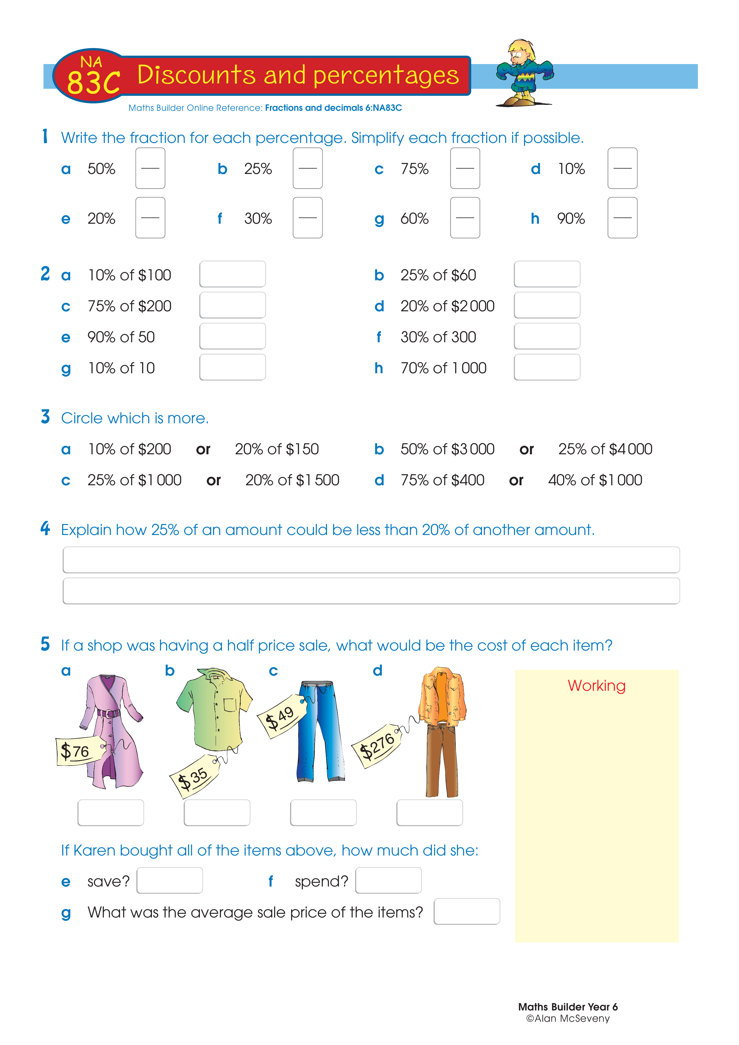 Discounts and percentages — worksheet preview
