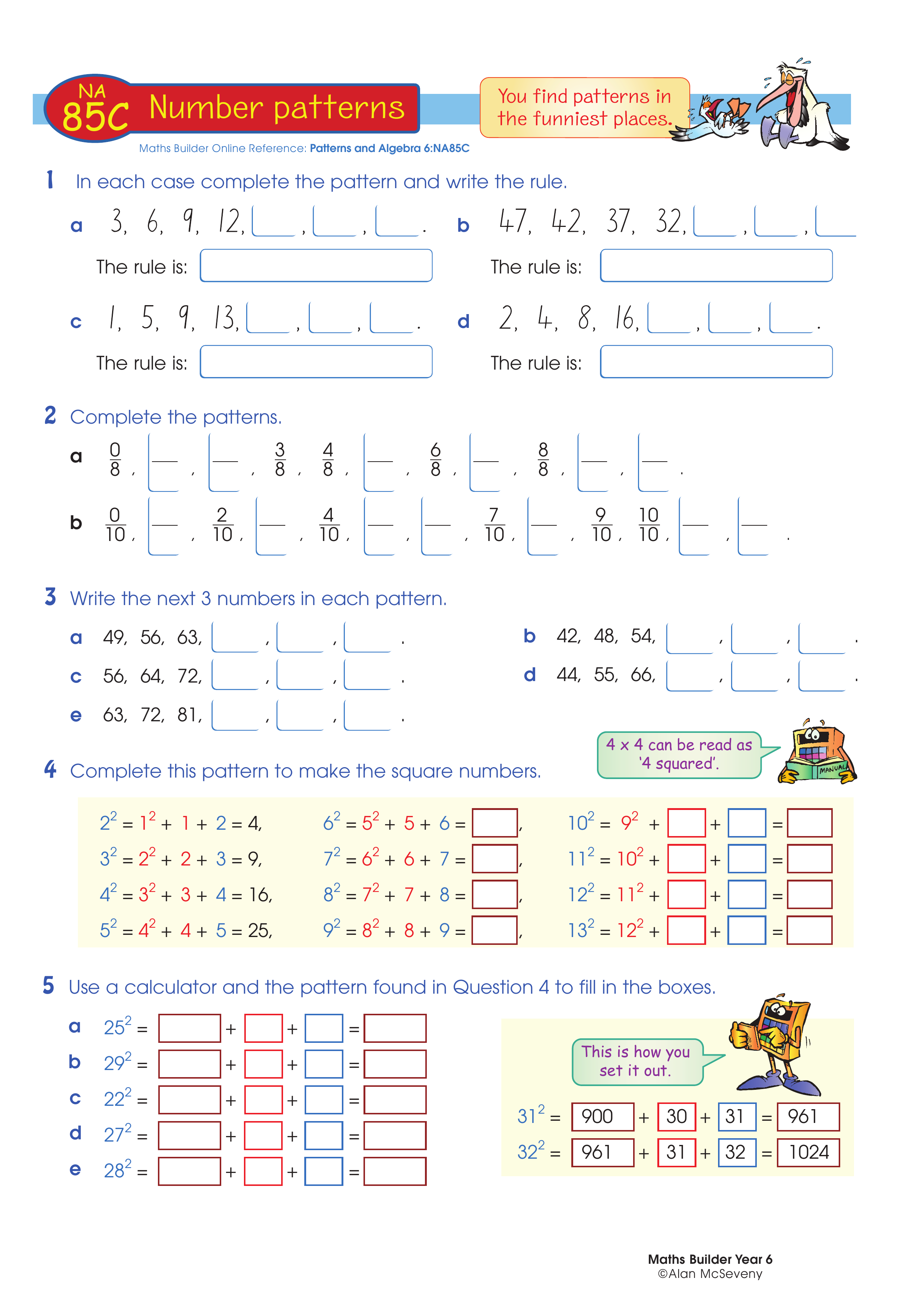 Number patterns — worksheet preview