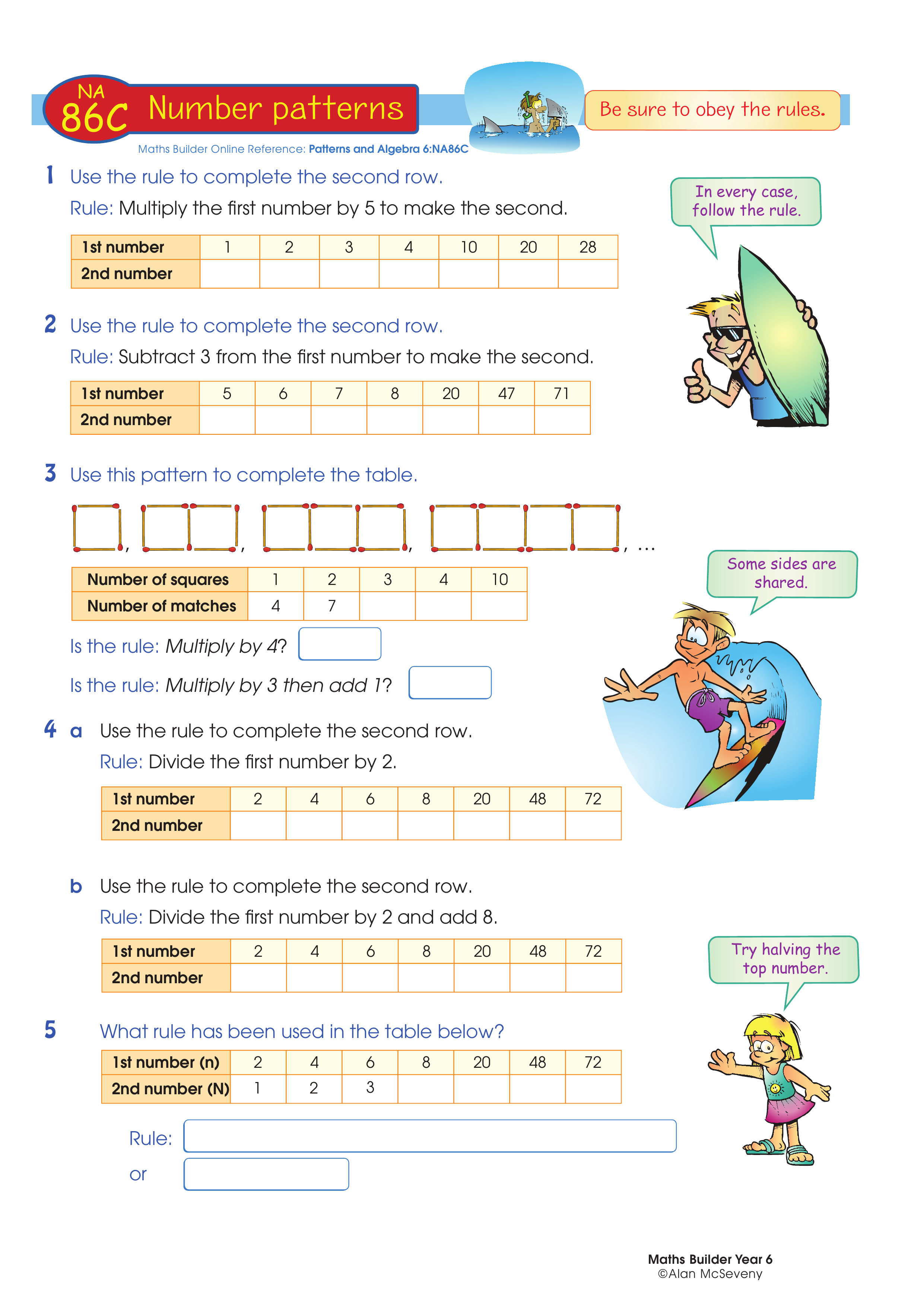 Number patterns — worksheet preview