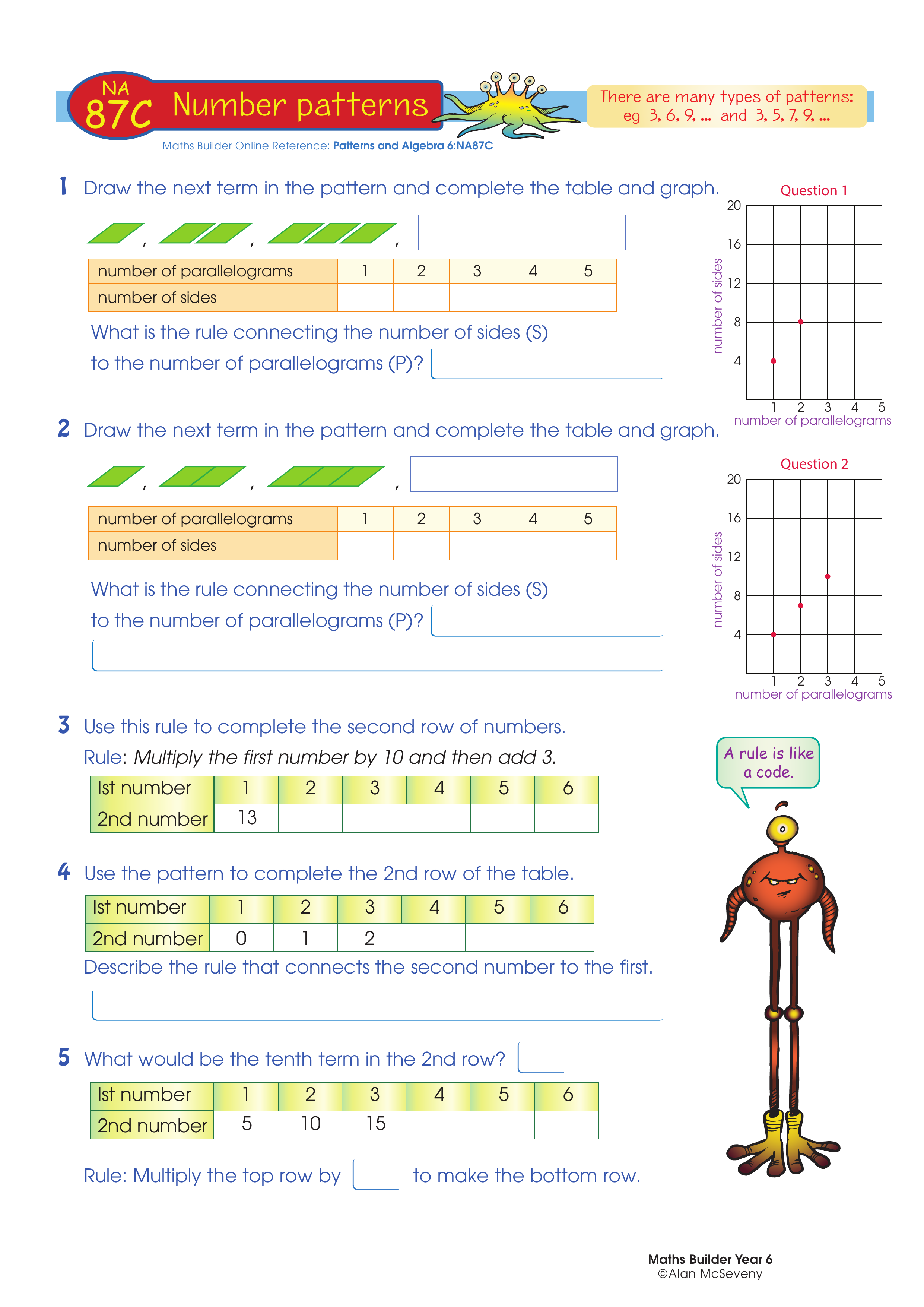 Number patterns — worksheet preview