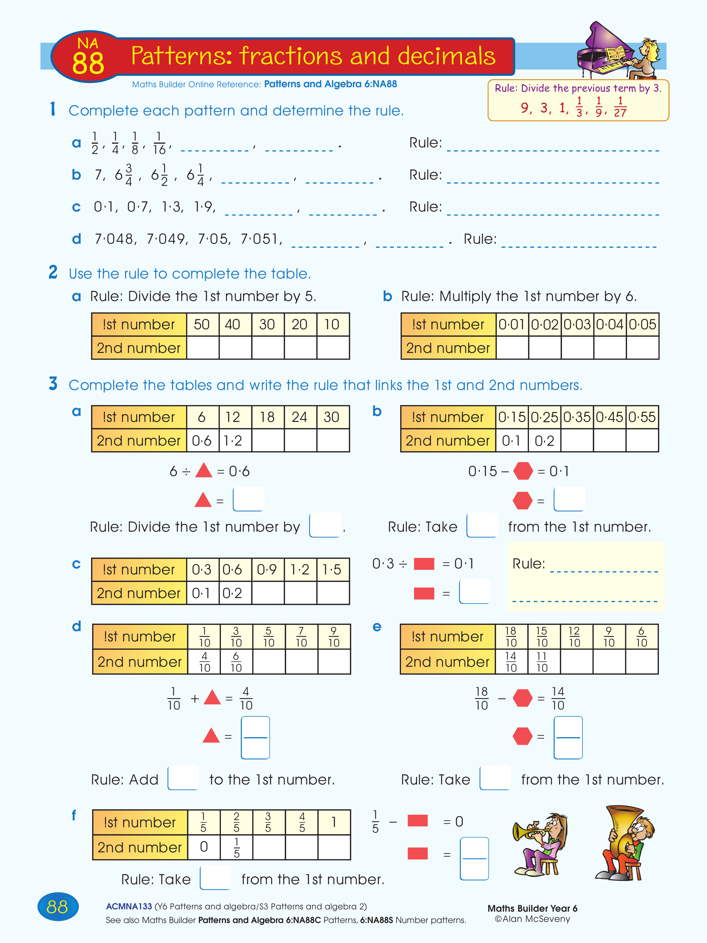 Patterns: fractions and decimals — worksheet preview