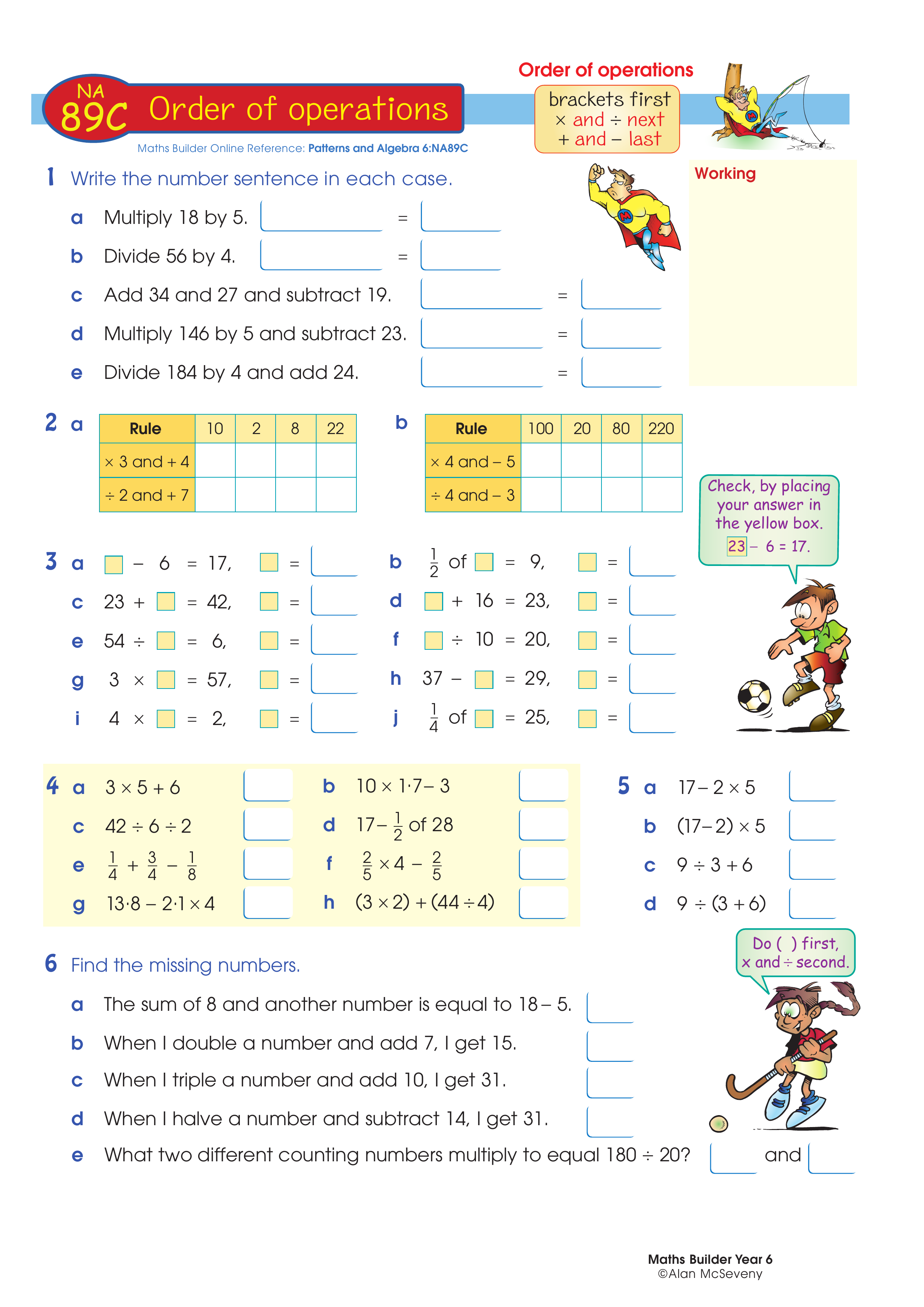 Order of operations — worksheet preview