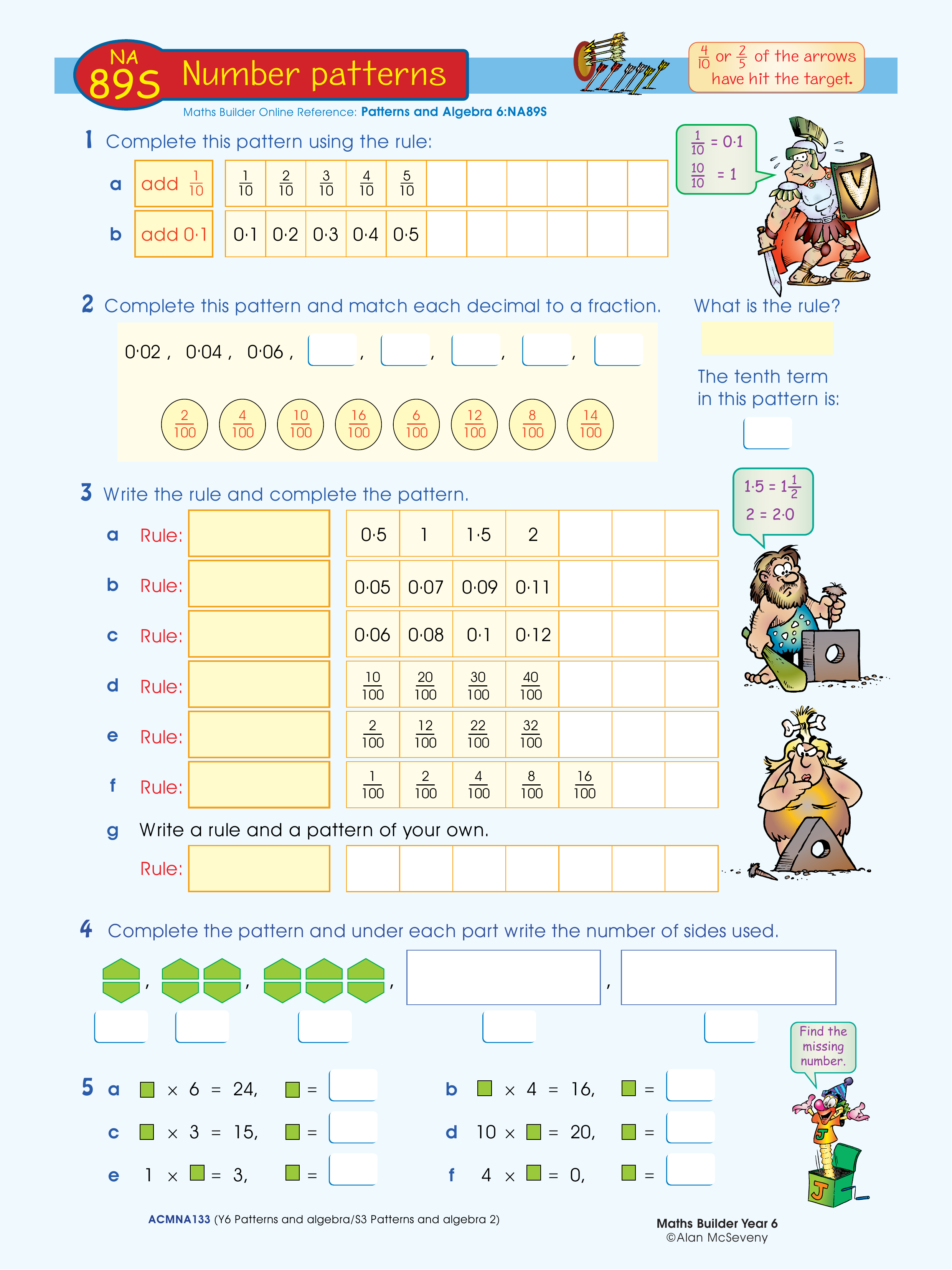 Number patterns — worksheet preview