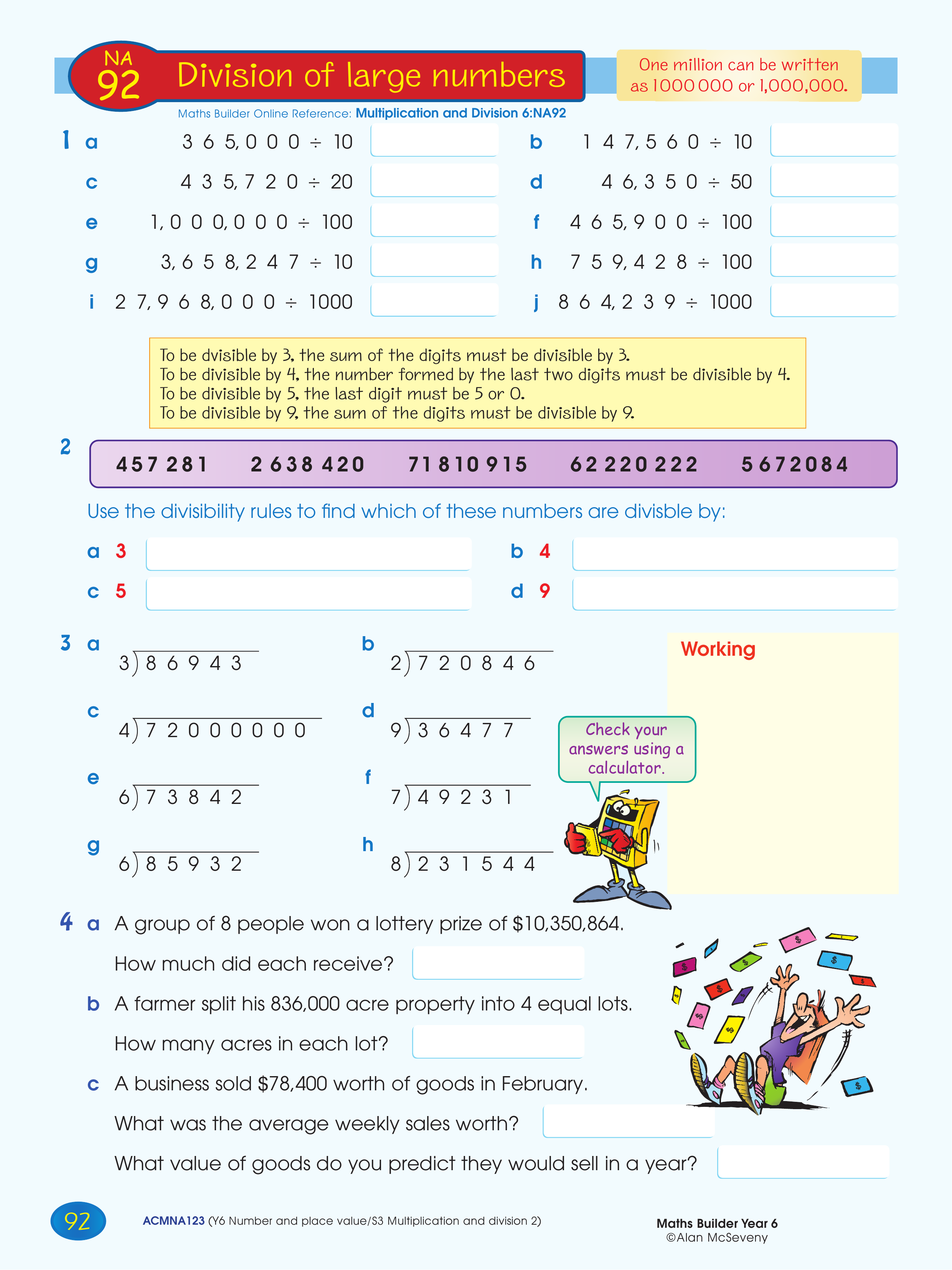 Division of large numbers — worksheet preview