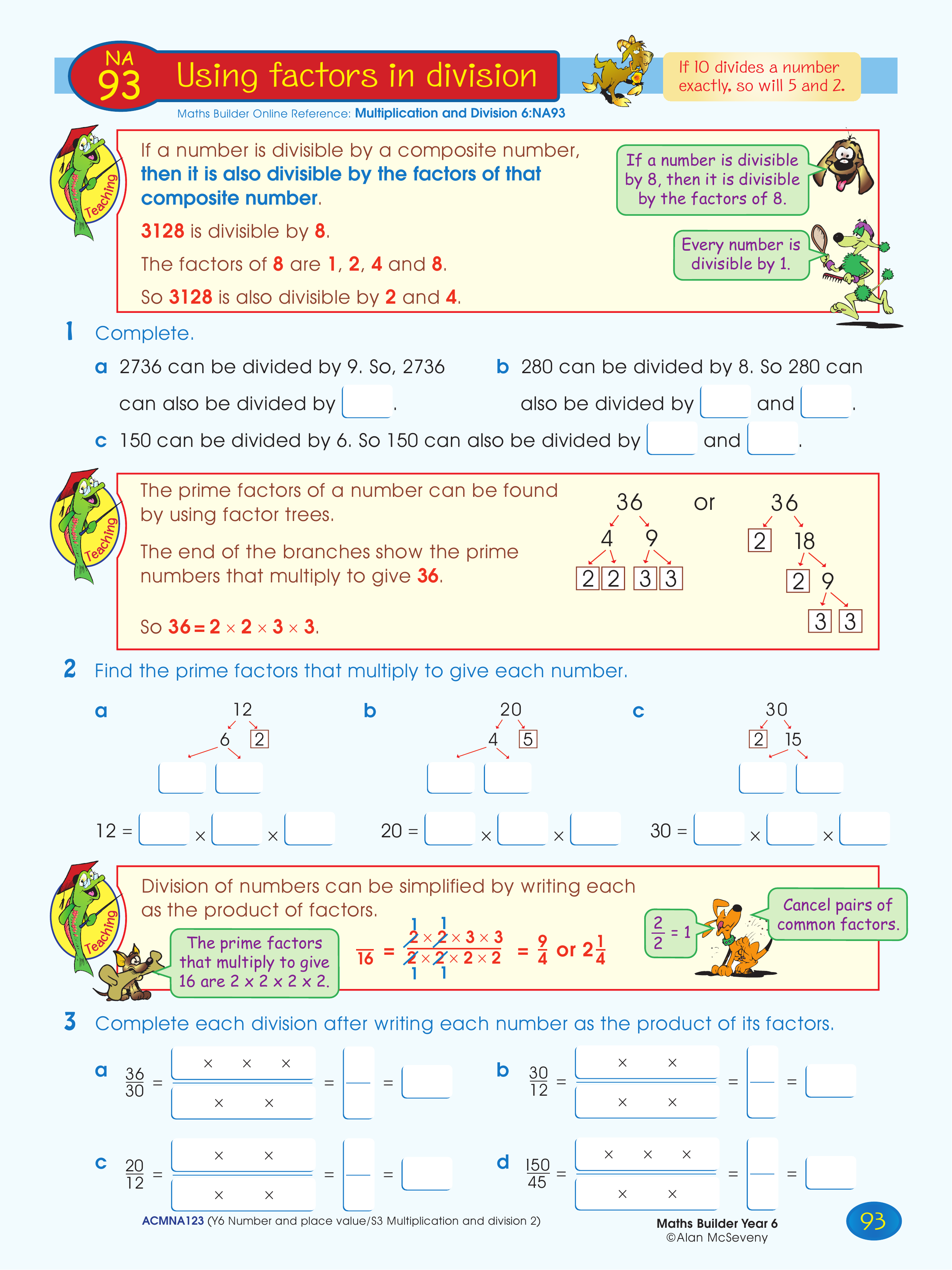 Using factors in division — worksheet preview