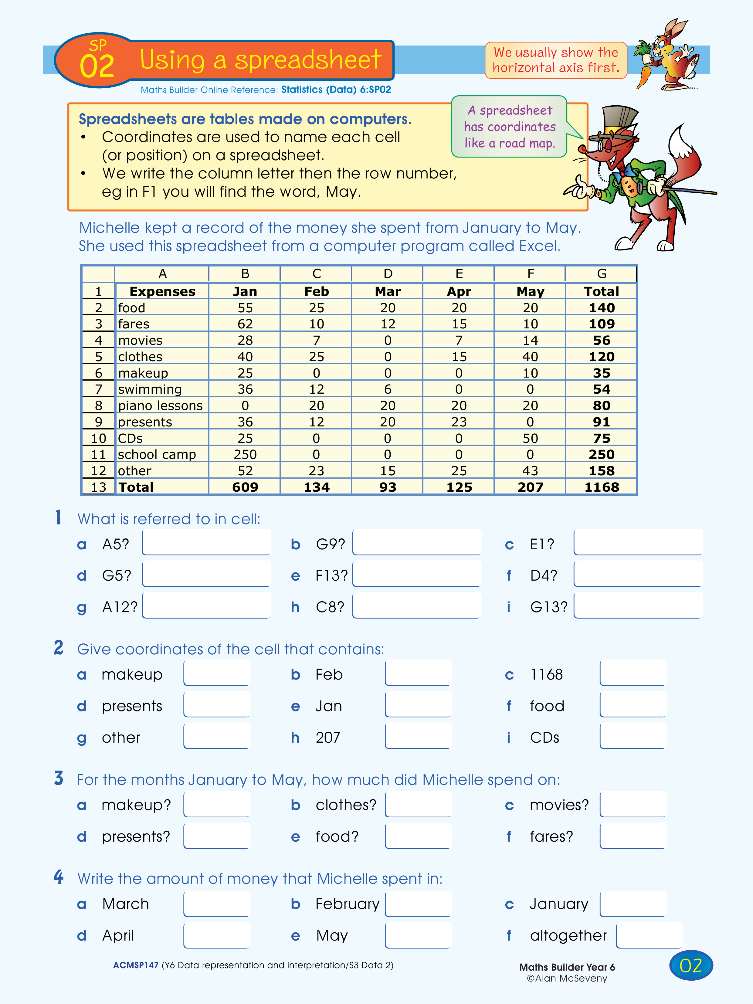 Using a spreadsheet — worksheet preview