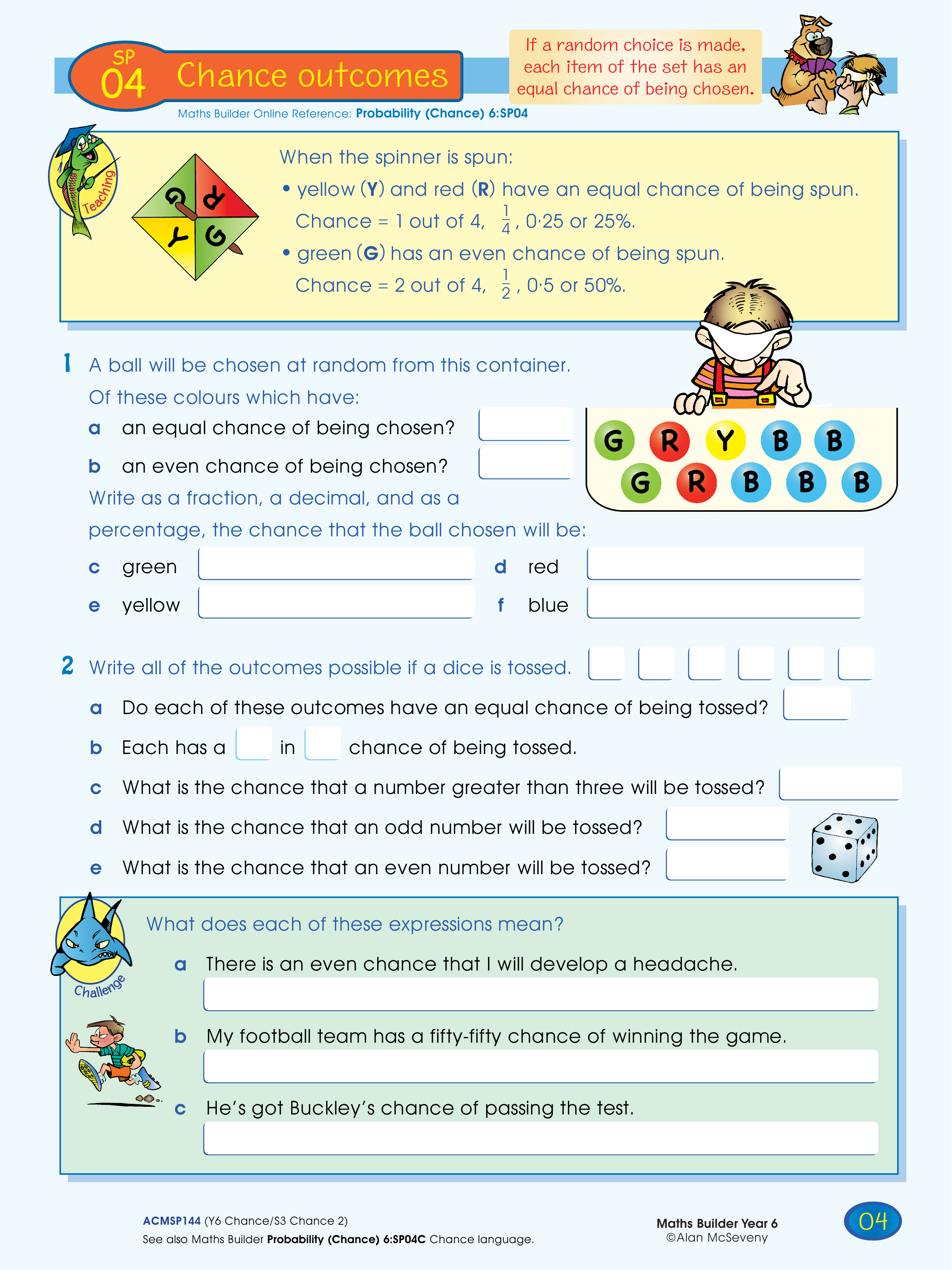Chance outcomes — worksheet preview