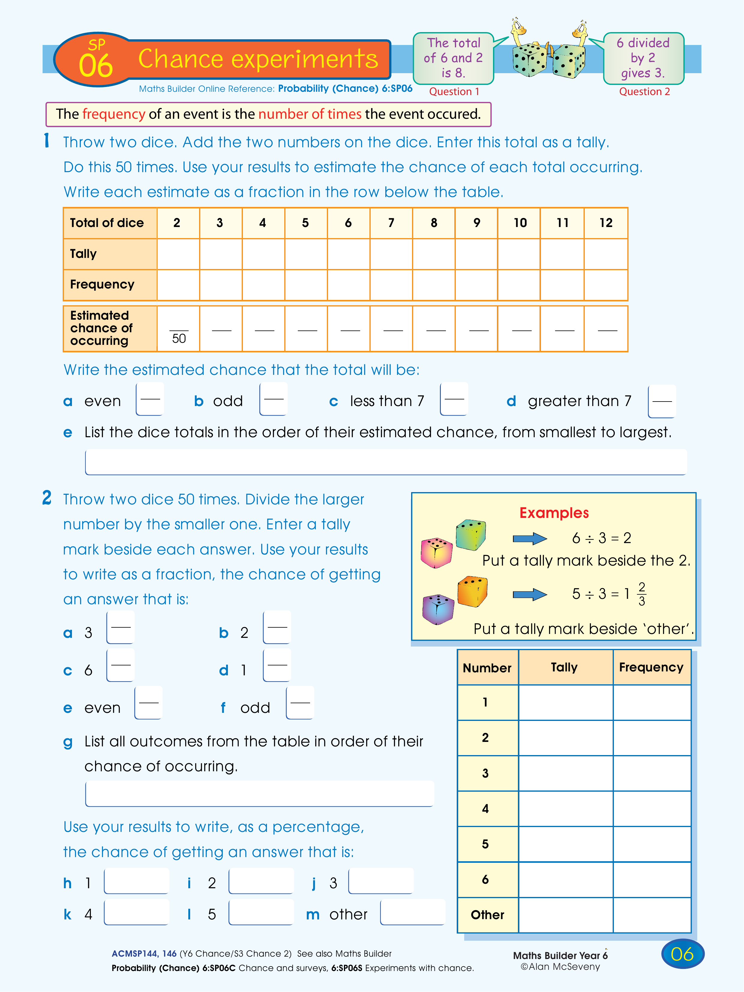 Chance experiments — worksheet preview