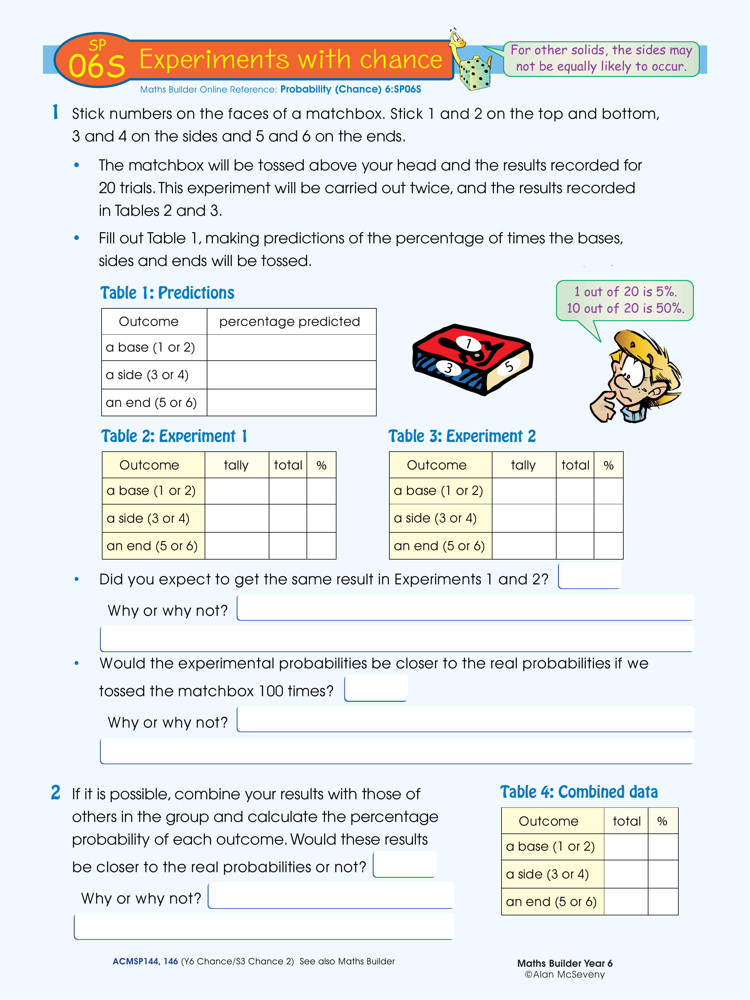 Experiments with chance — worksheet preview