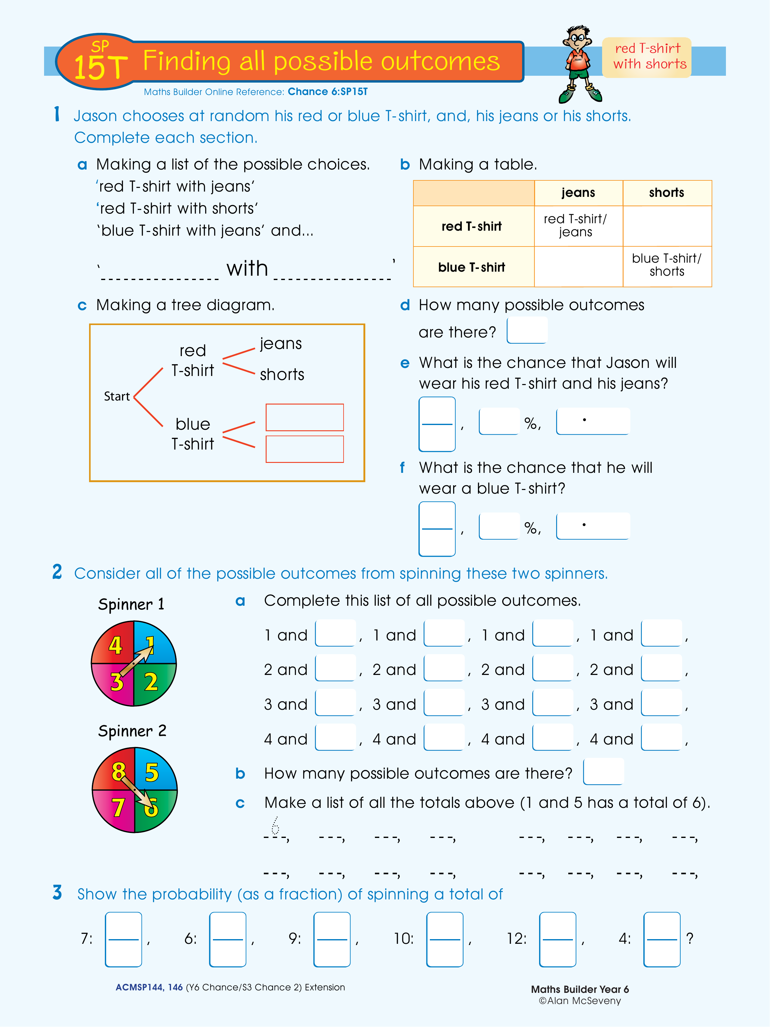 Finding all possible outcomes — worksheet preview
