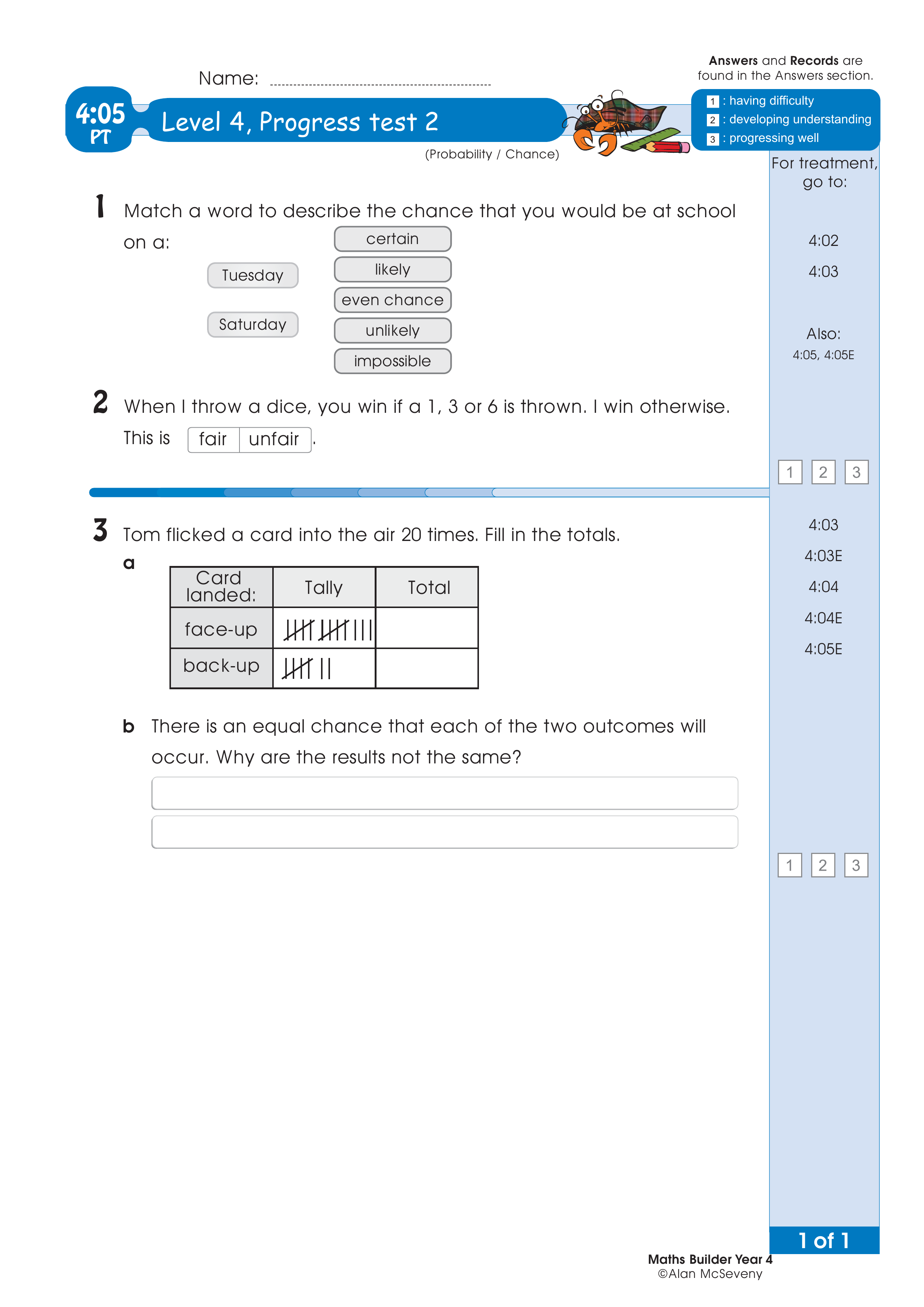 Progress test — worksheet preview