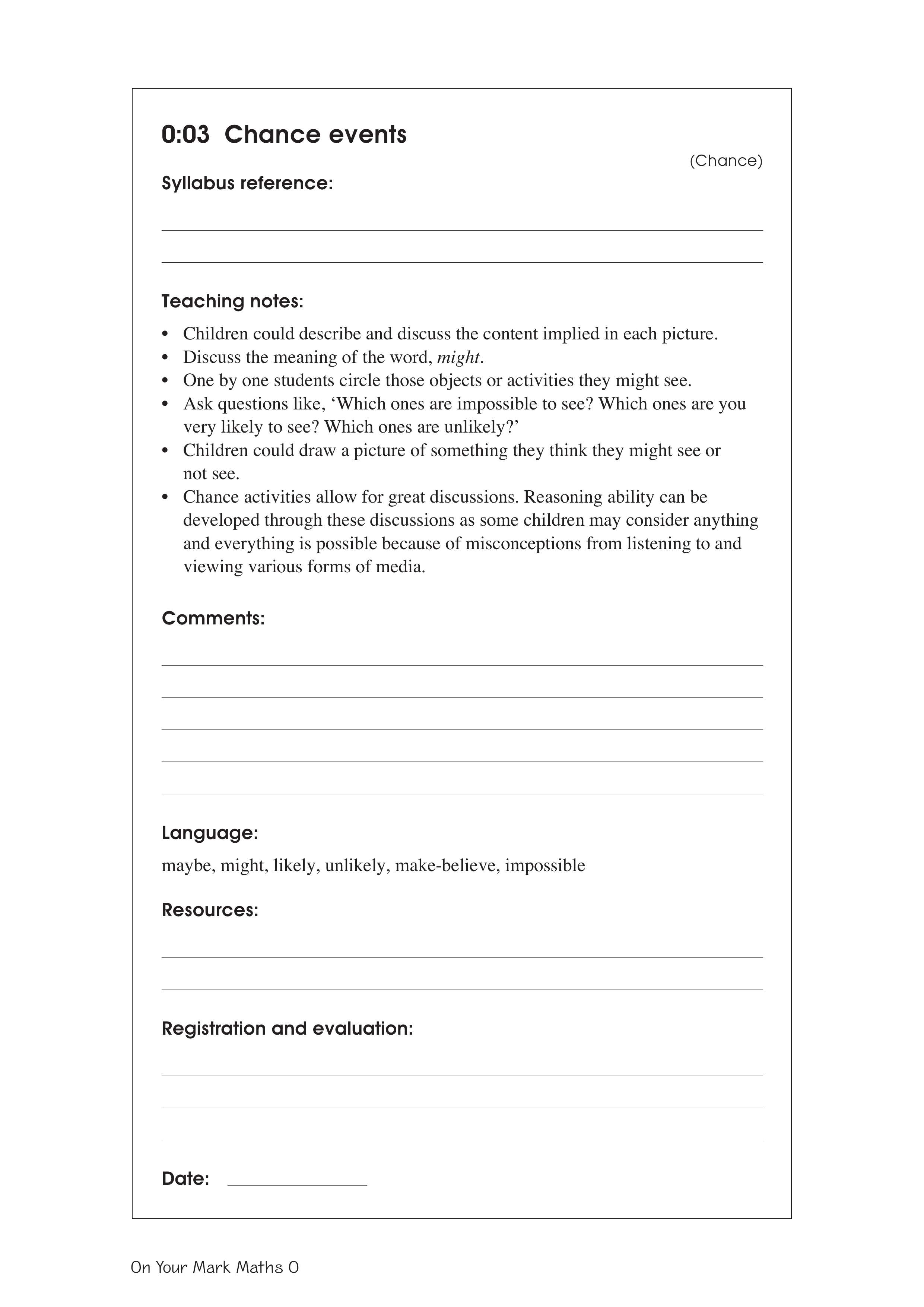 Chance events — worksheet preview