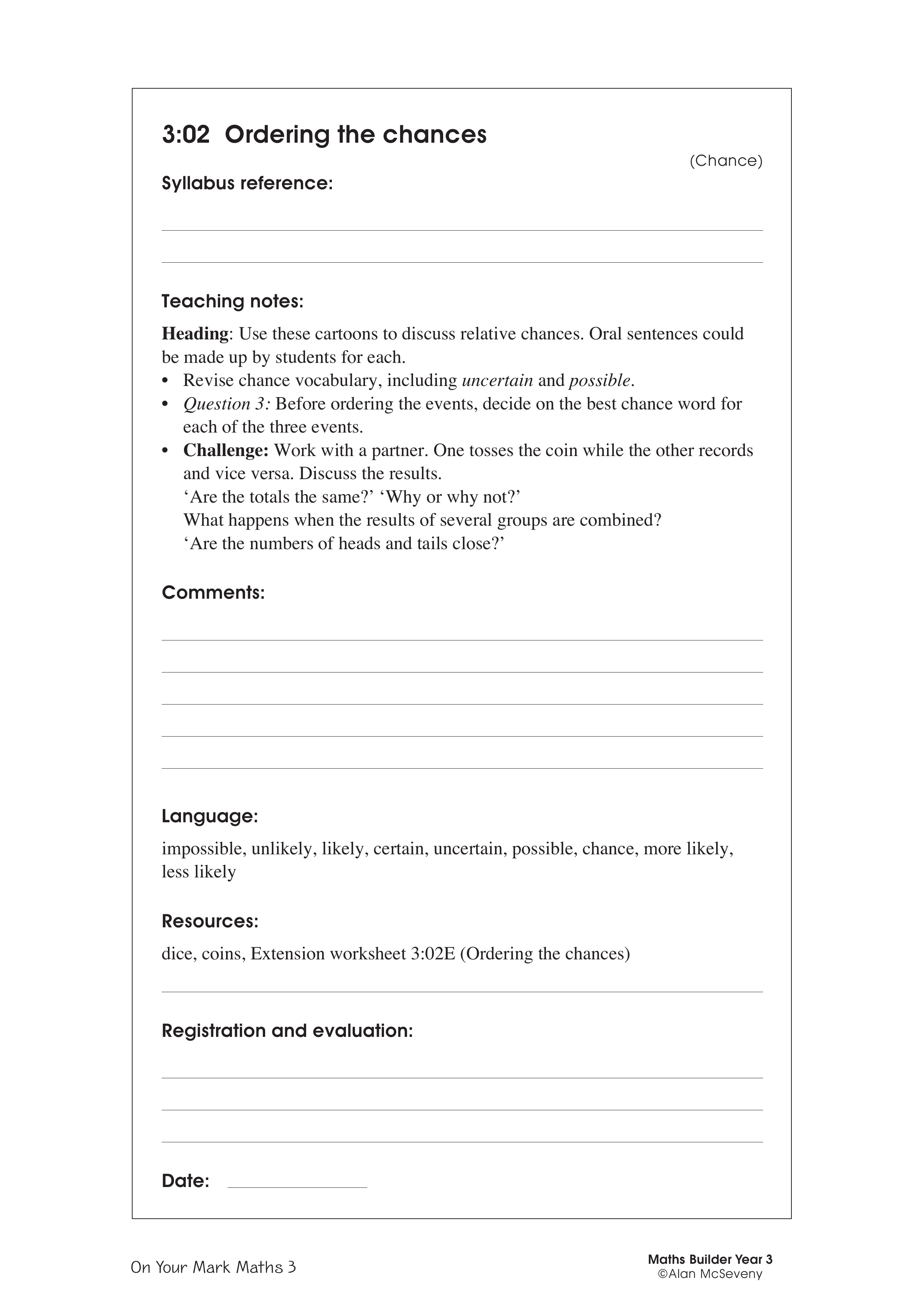 Ordering the chances — worksheet preview
