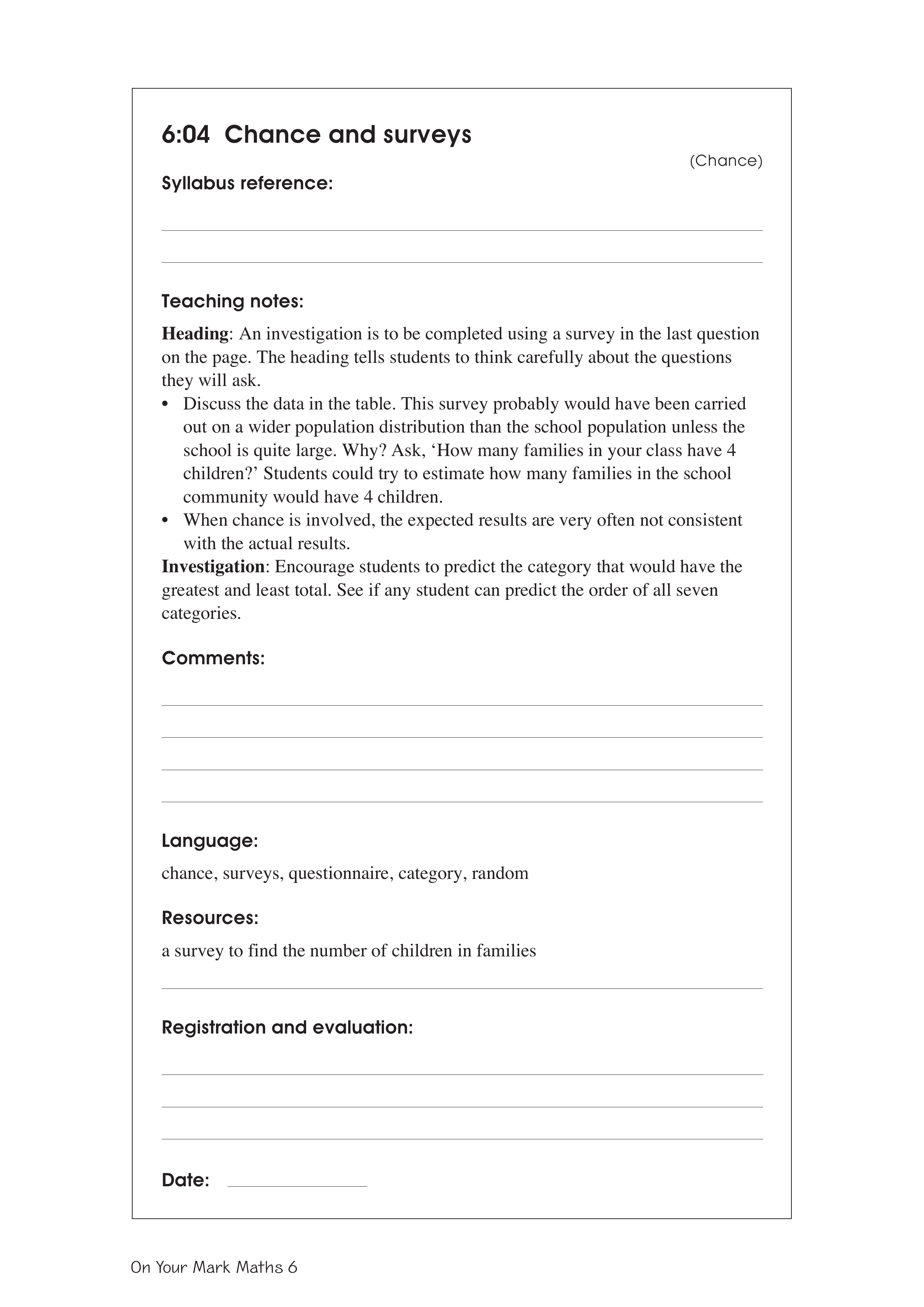 Chance and surveys — worksheet preview