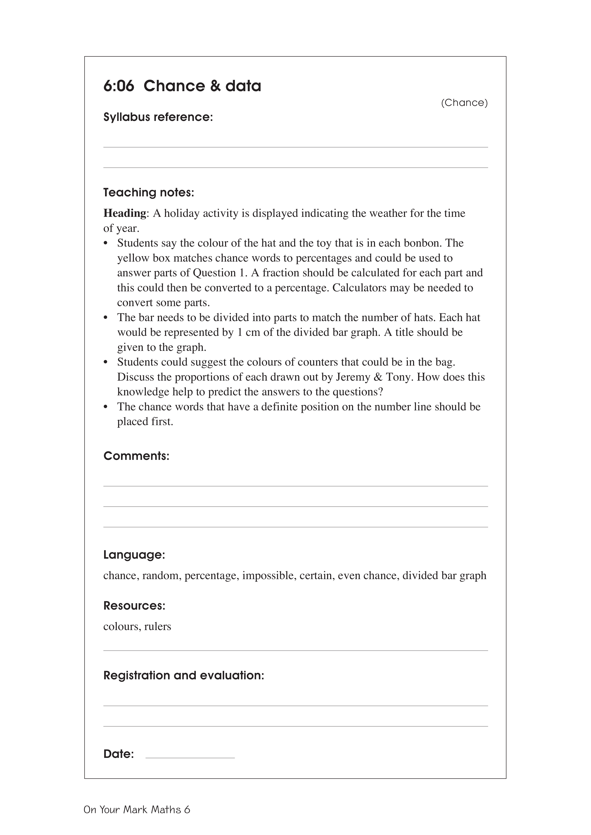 Chance and  data — worksheet preview