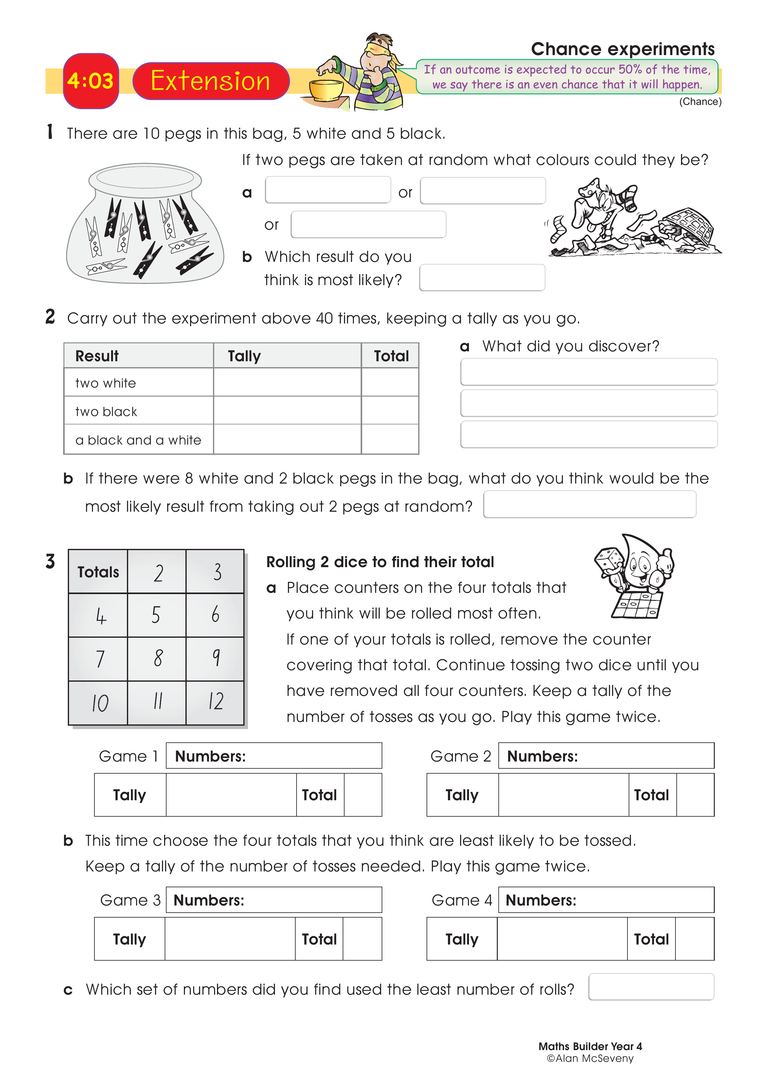 Chance experiments — worksheet preview