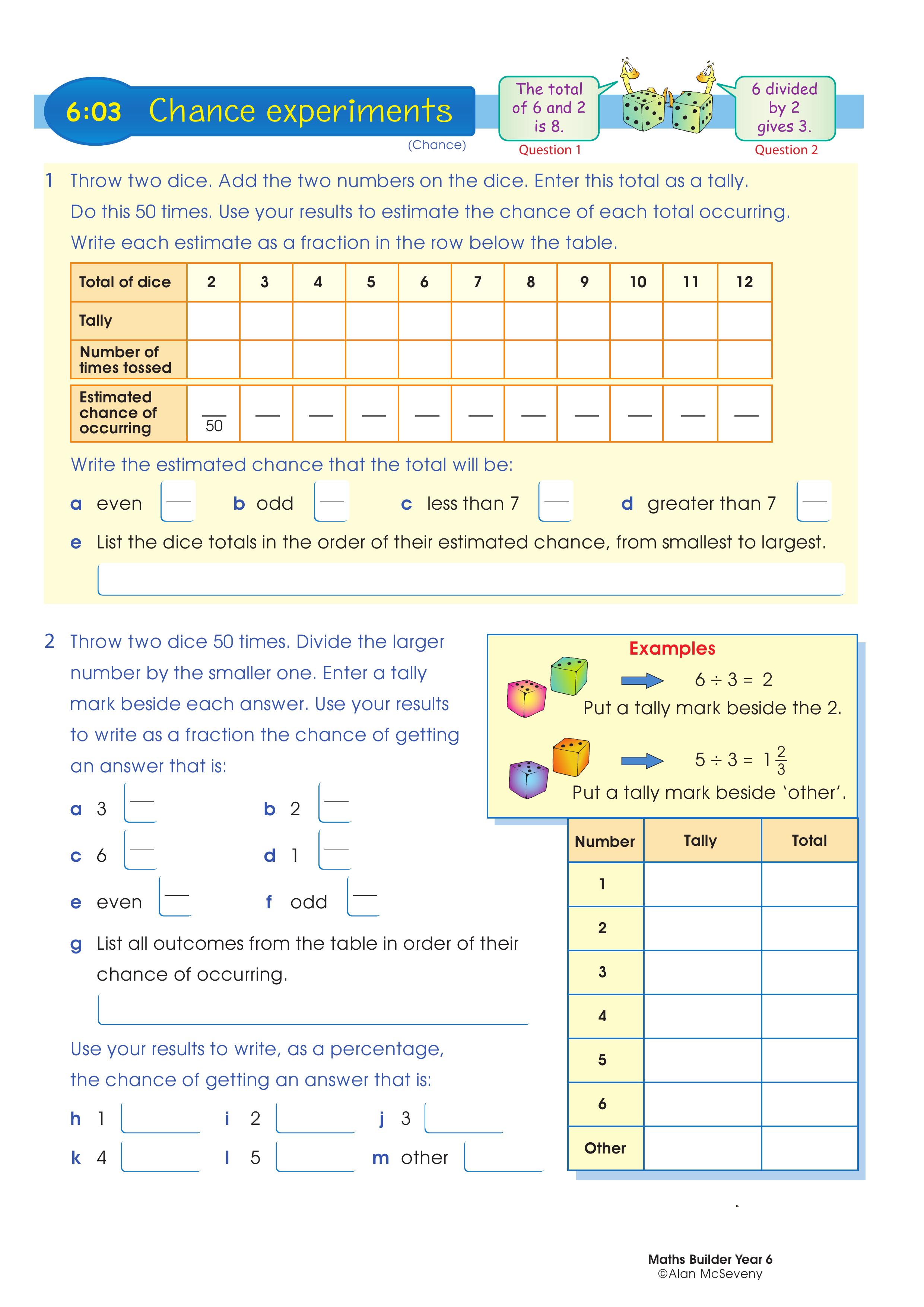 Chance experiments — worksheet preview
