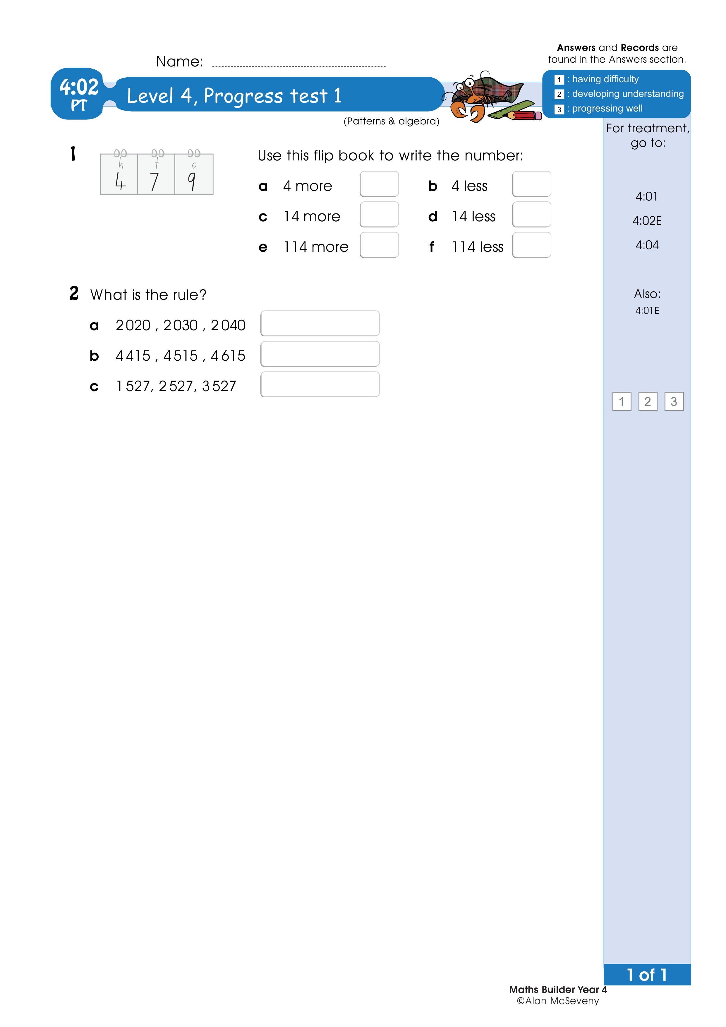 Progress test — worksheet preview