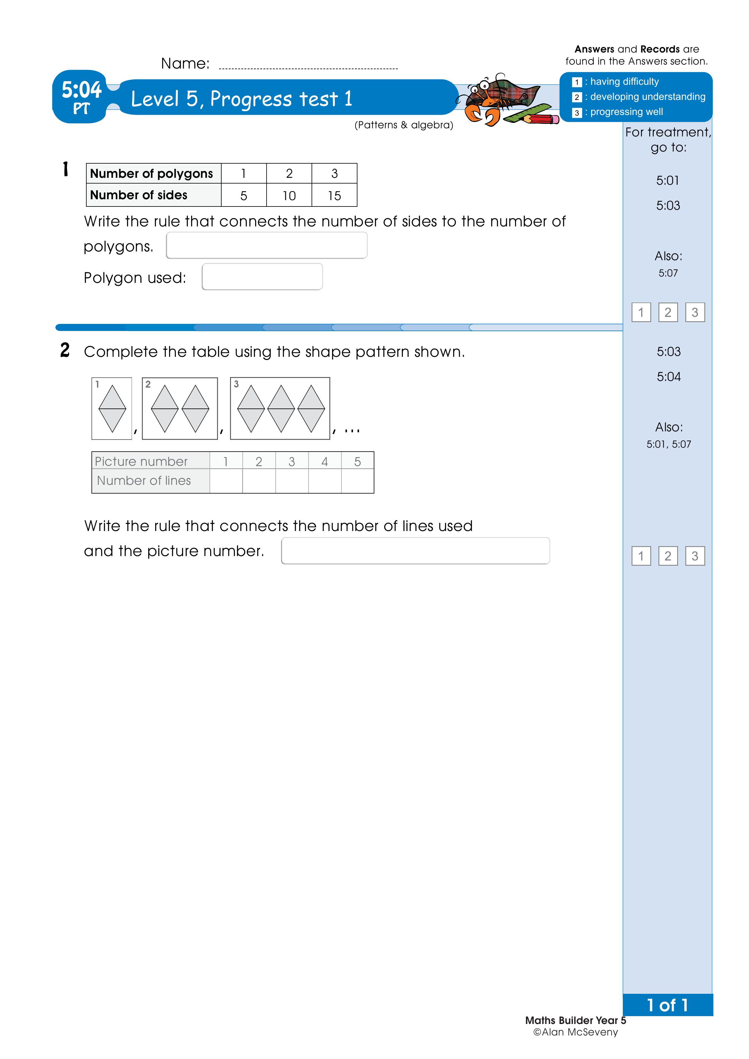 Progress test — worksheet preview