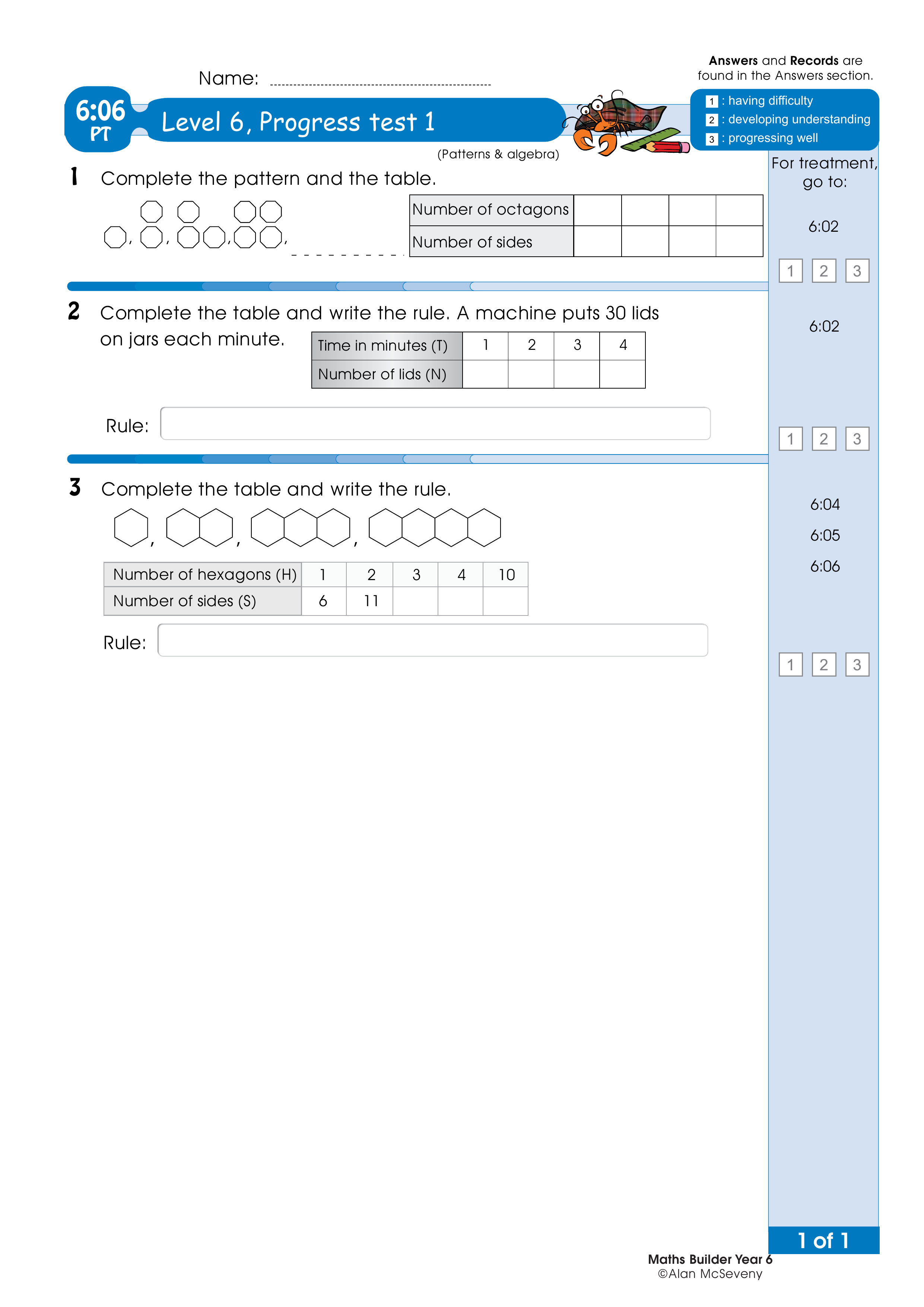 Progress test — worksheet preview