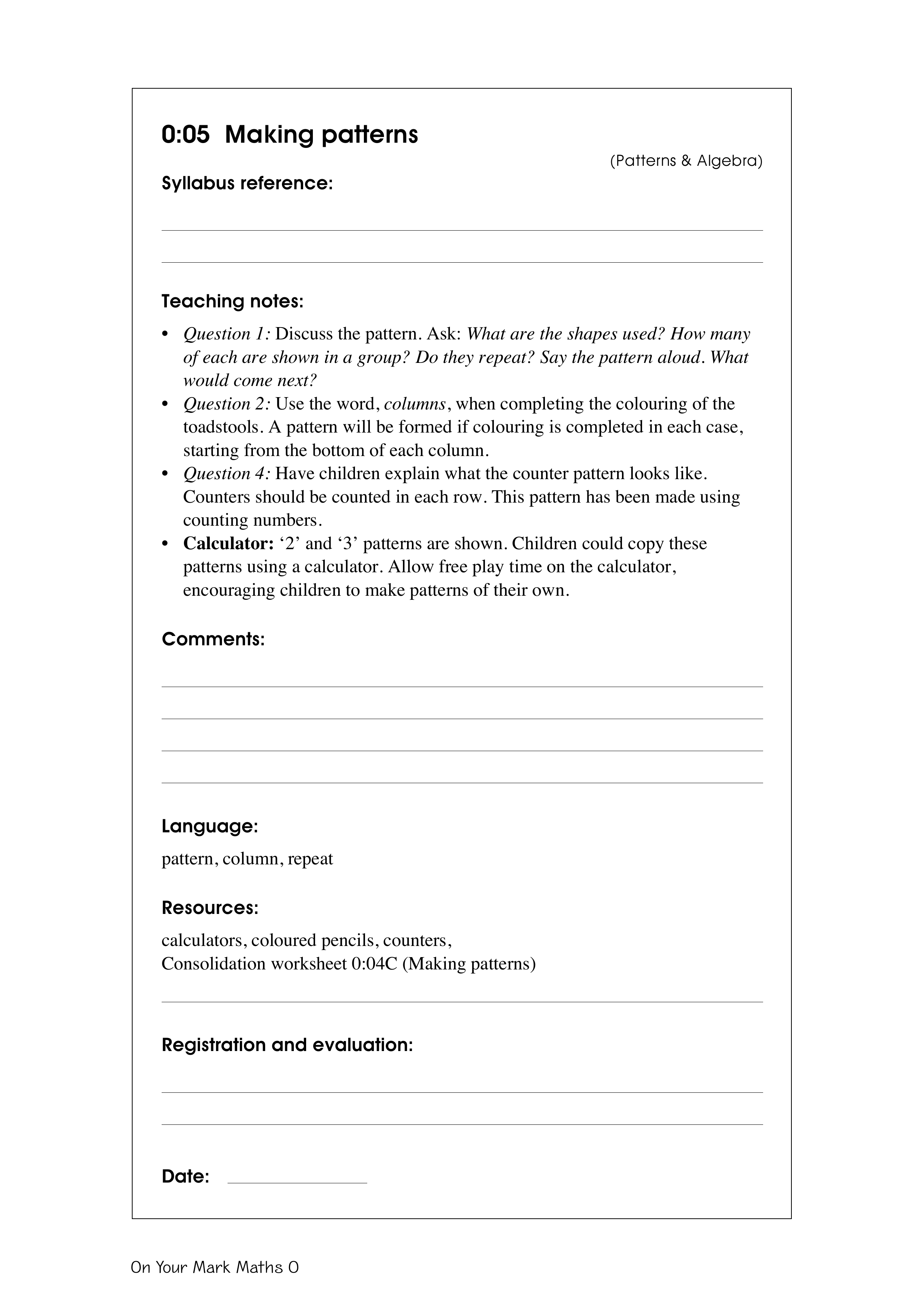 Making patterns — worksheet preview