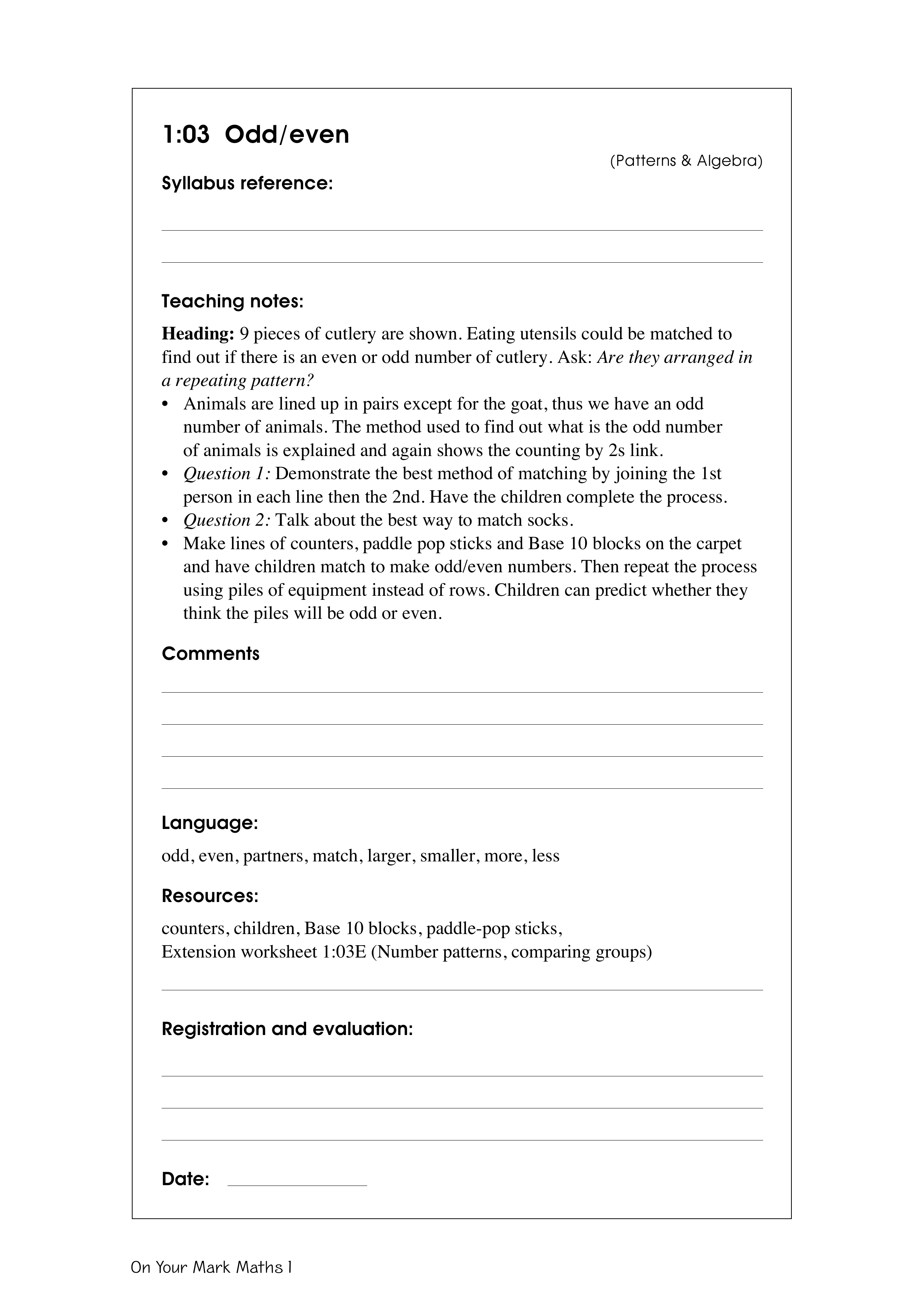 Odd/even — worksheet preview