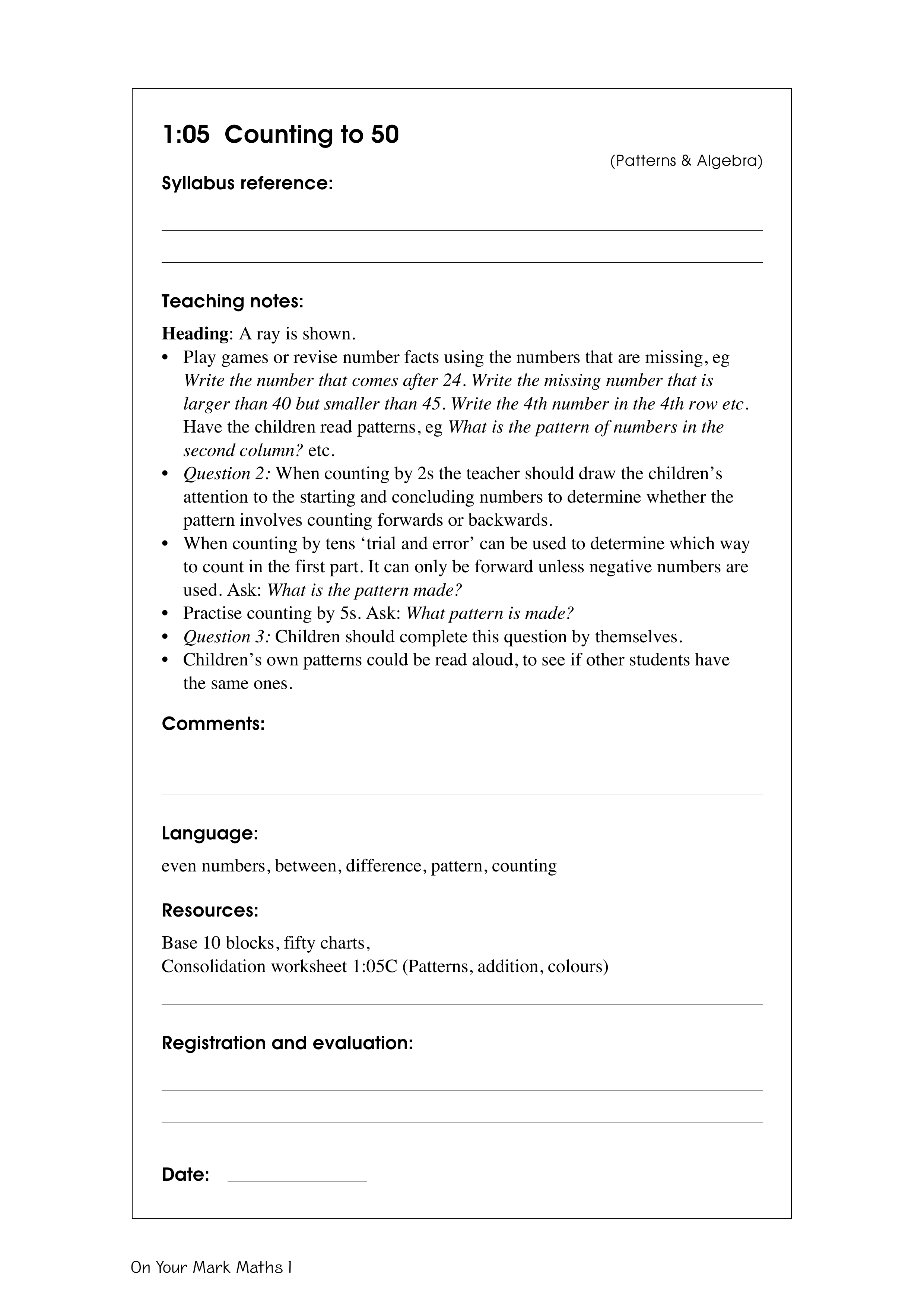 Counting to 50 — worksheet preview