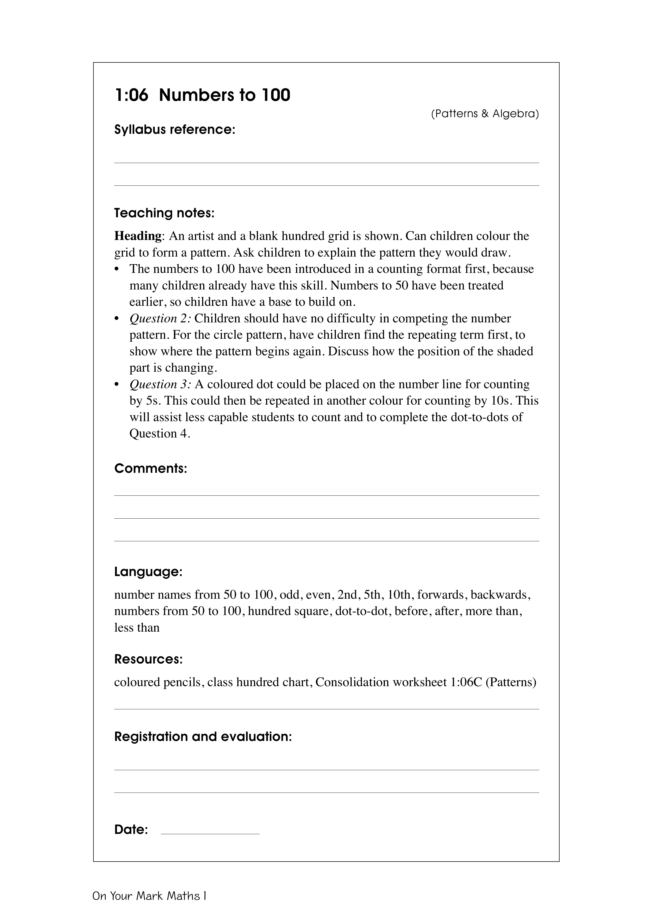 Numbers to 100 — worksheet preview