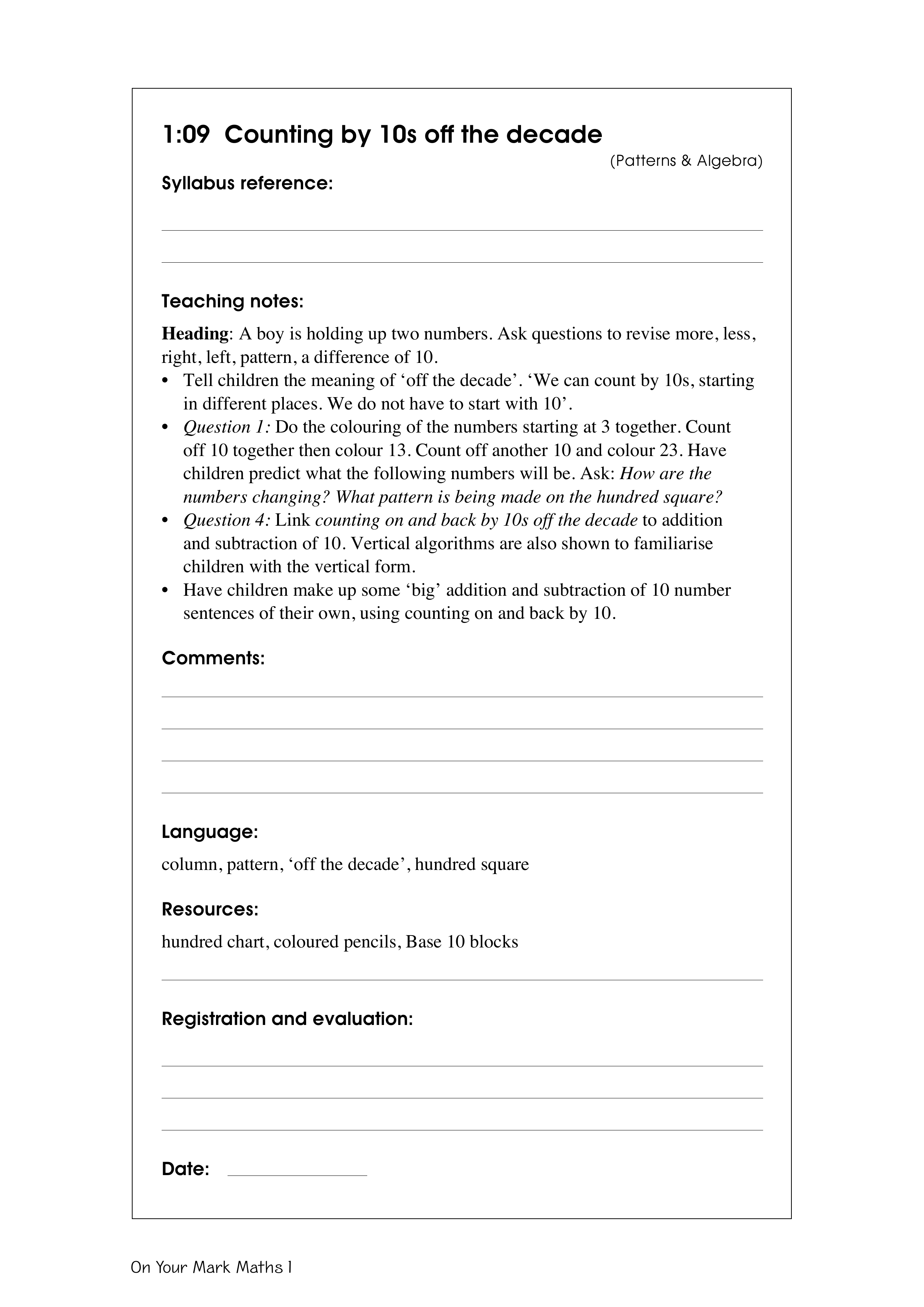 Counting by 10s off the decade — worksheet preview